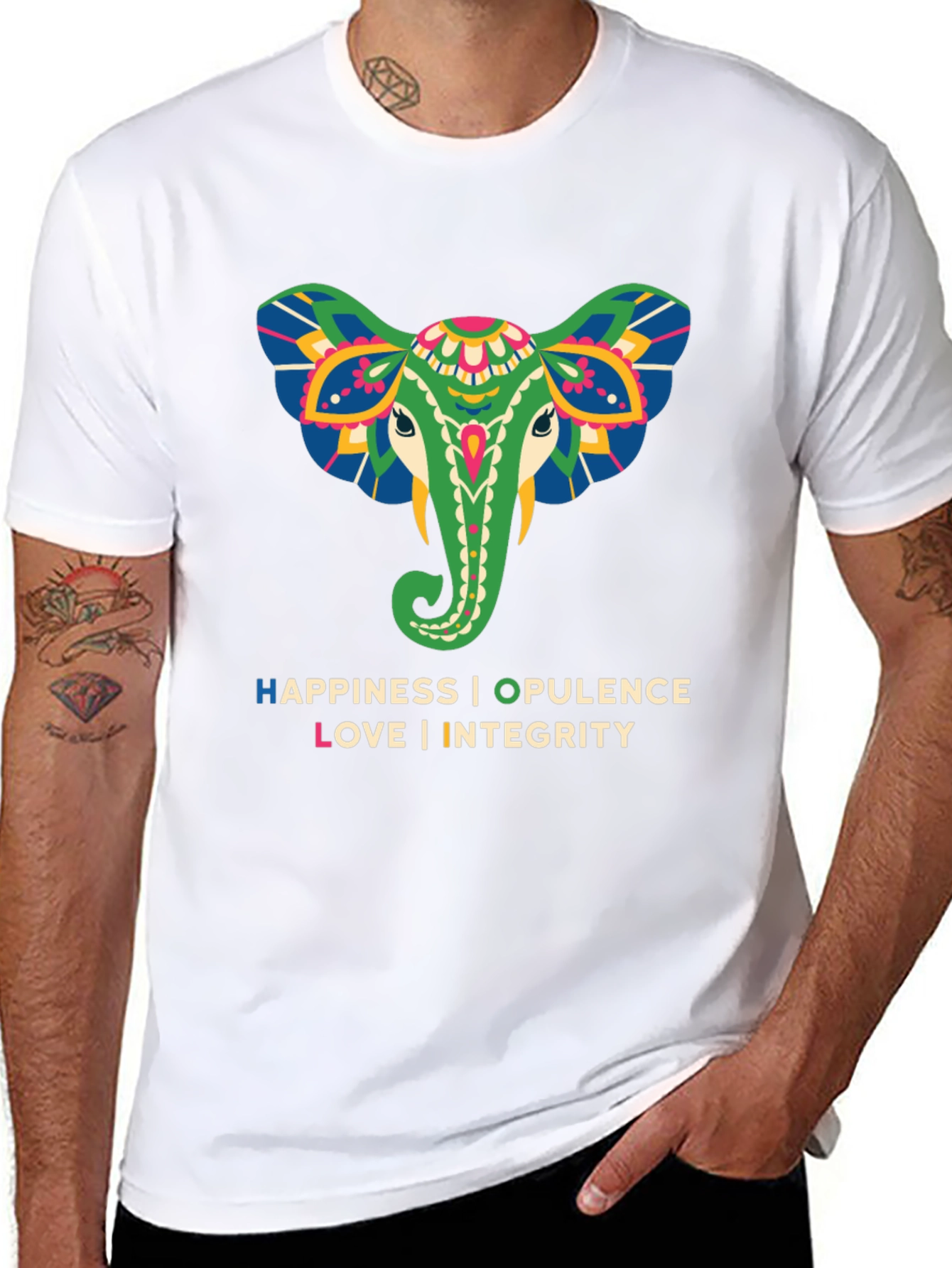 Black Elephant Graphic Tee: Happiness, Opulence, Love & Integrity view 8
