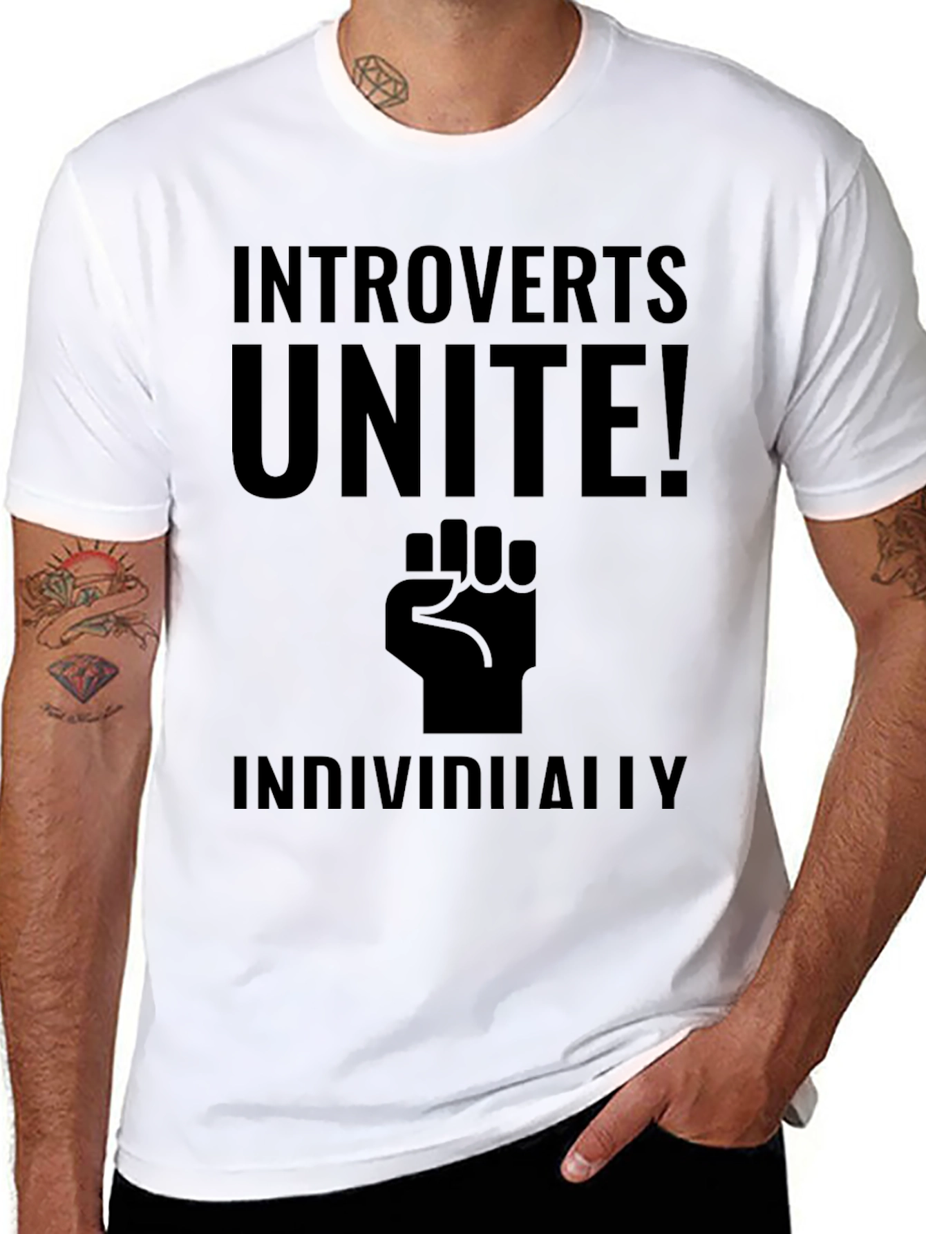Black Introverts Unite! Funny Graphic T-Shirt view 8