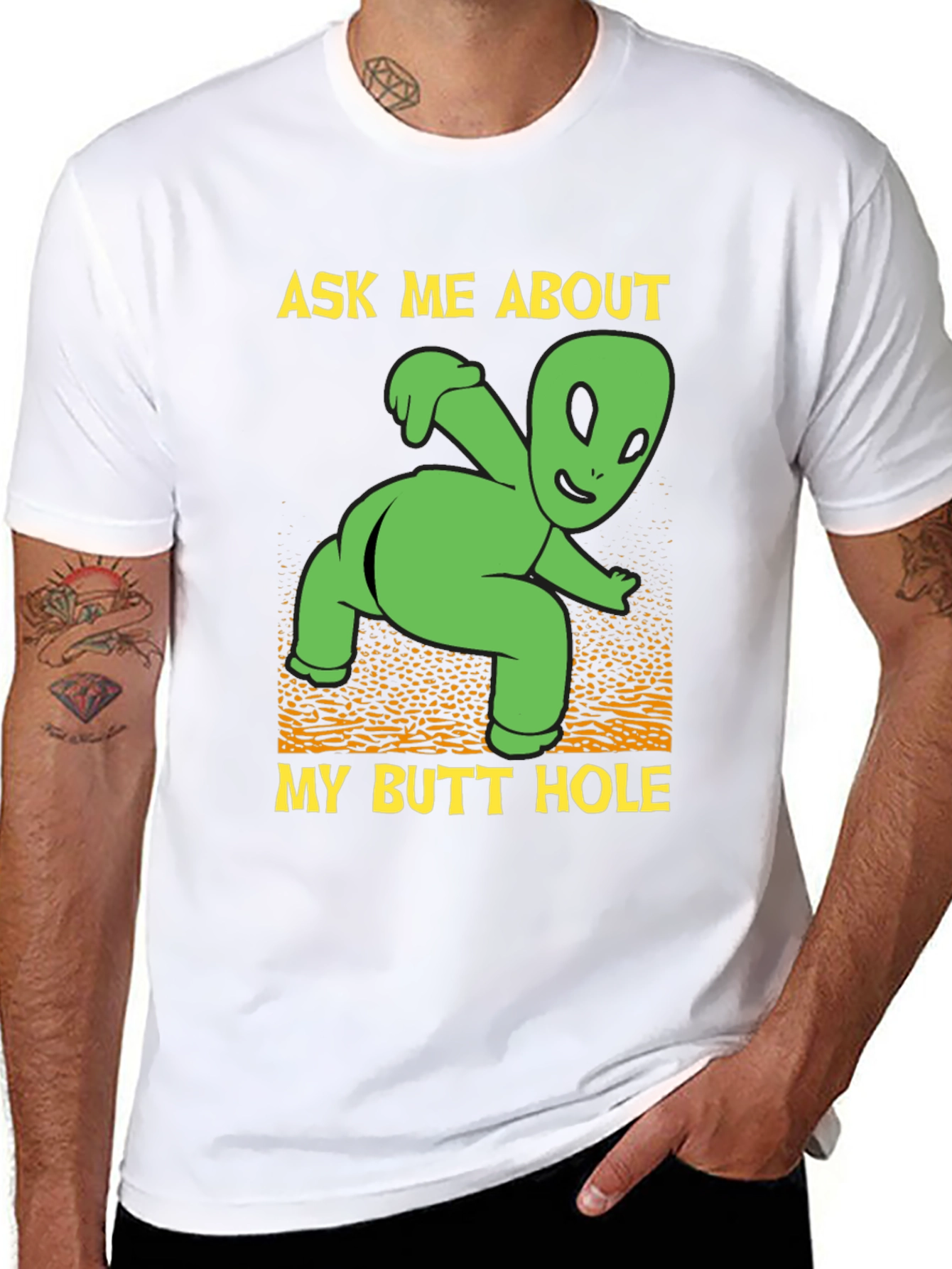 Black Ask Me About My Butt Hole Alien Graphic T-Shirt view 8