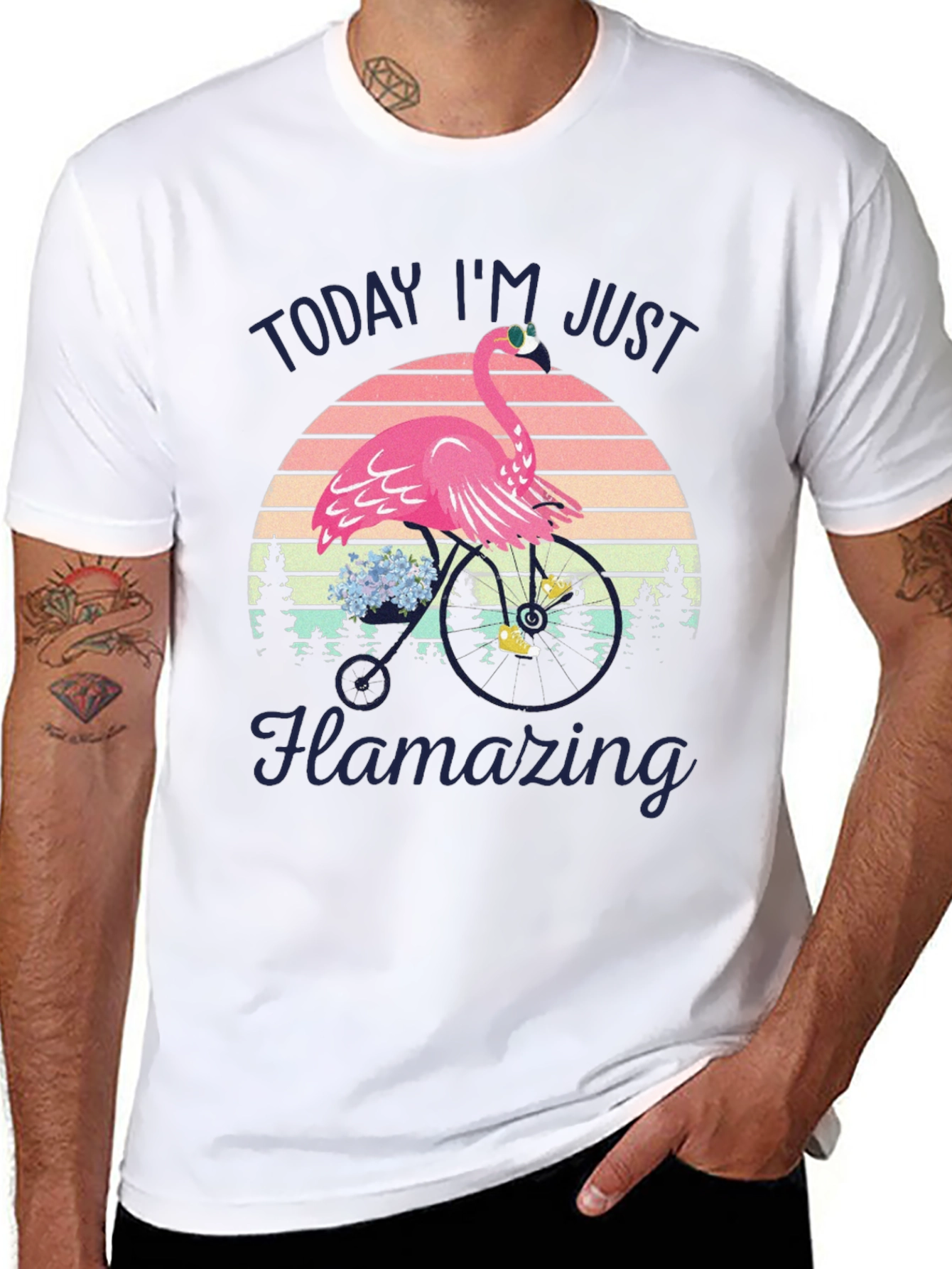 Black Flamazing Flamingo on Bike T-Shirt - Quirky Graphic Tee view 8