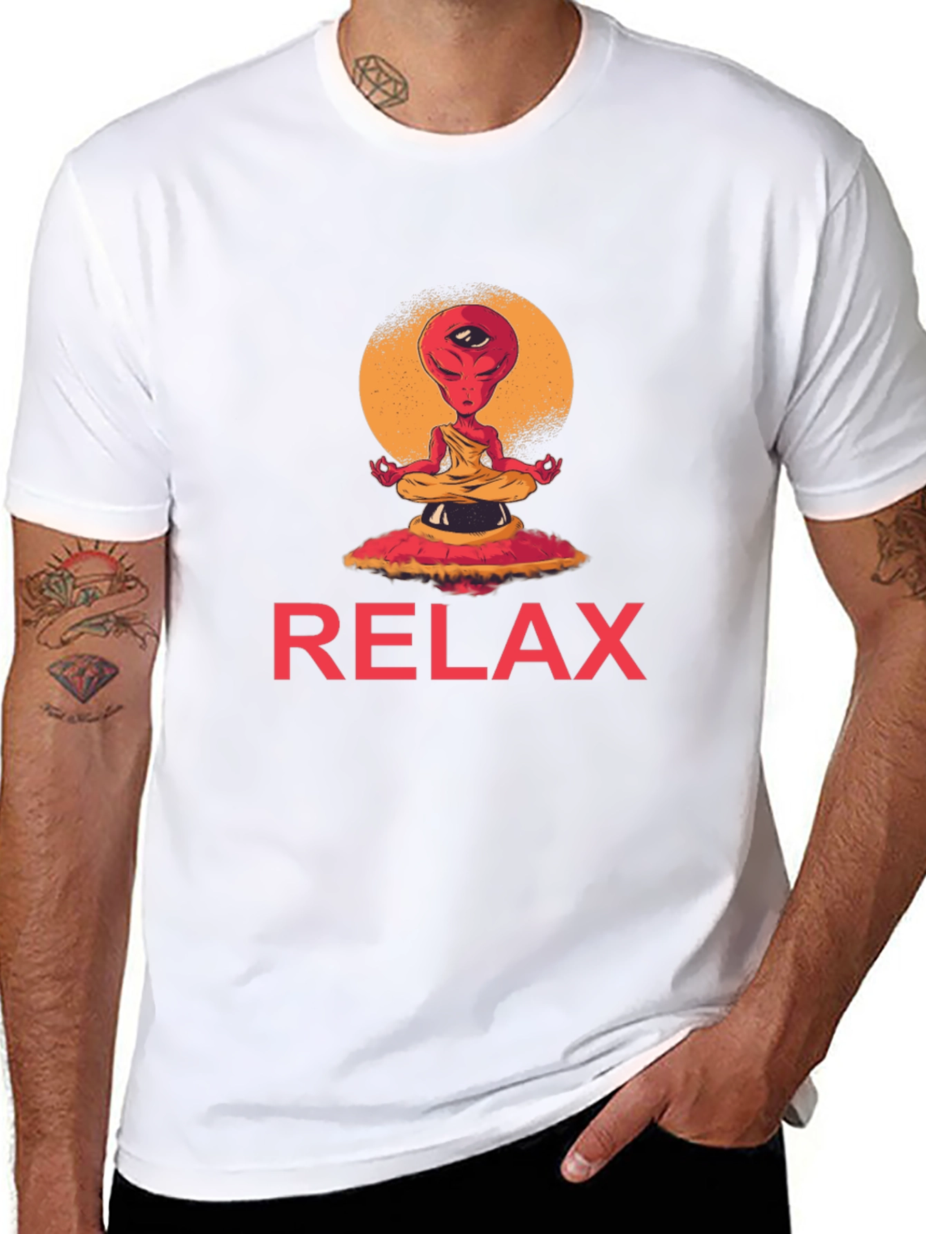 Black Relax Alien Meditation Graphic Tee view 8