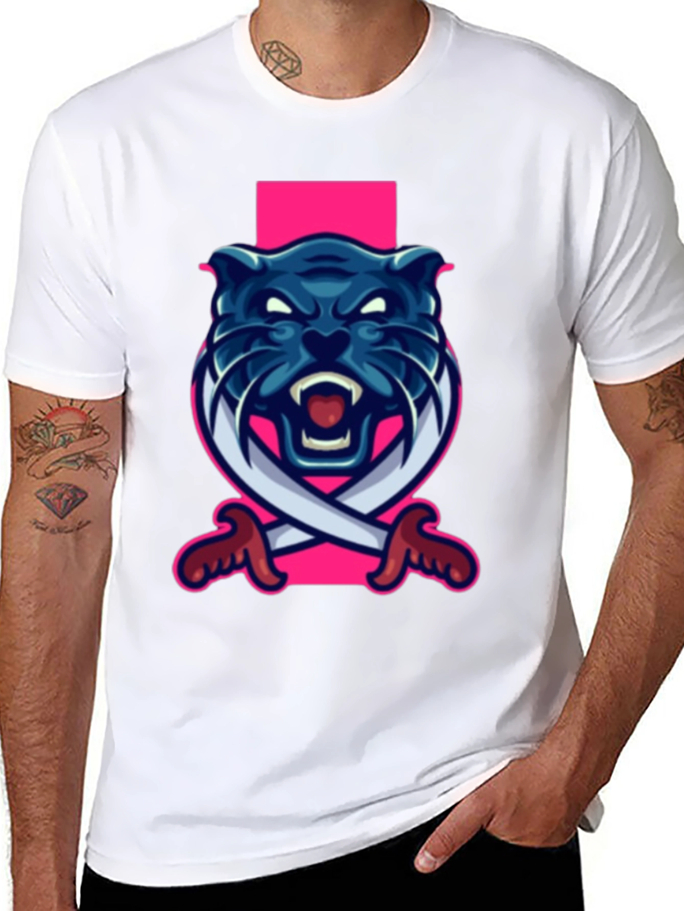 Black Black T-Shirt with Blue Panther Sword Graphic view 8