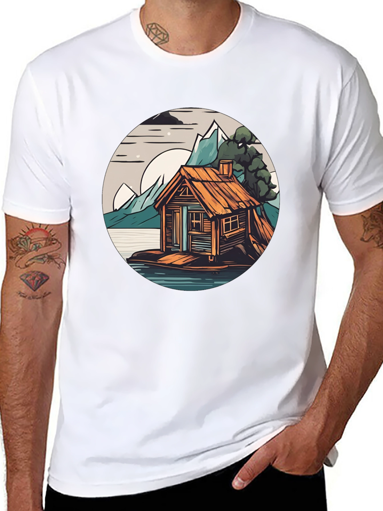 Black Cabin Lake Tee: Nature Graphic Shirt view 8