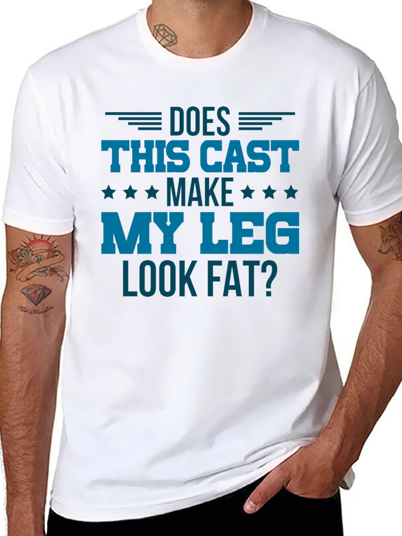 Black Funny Leg Cast T-Shirt - Does This Cast Make My Leg Look Fat? view 8