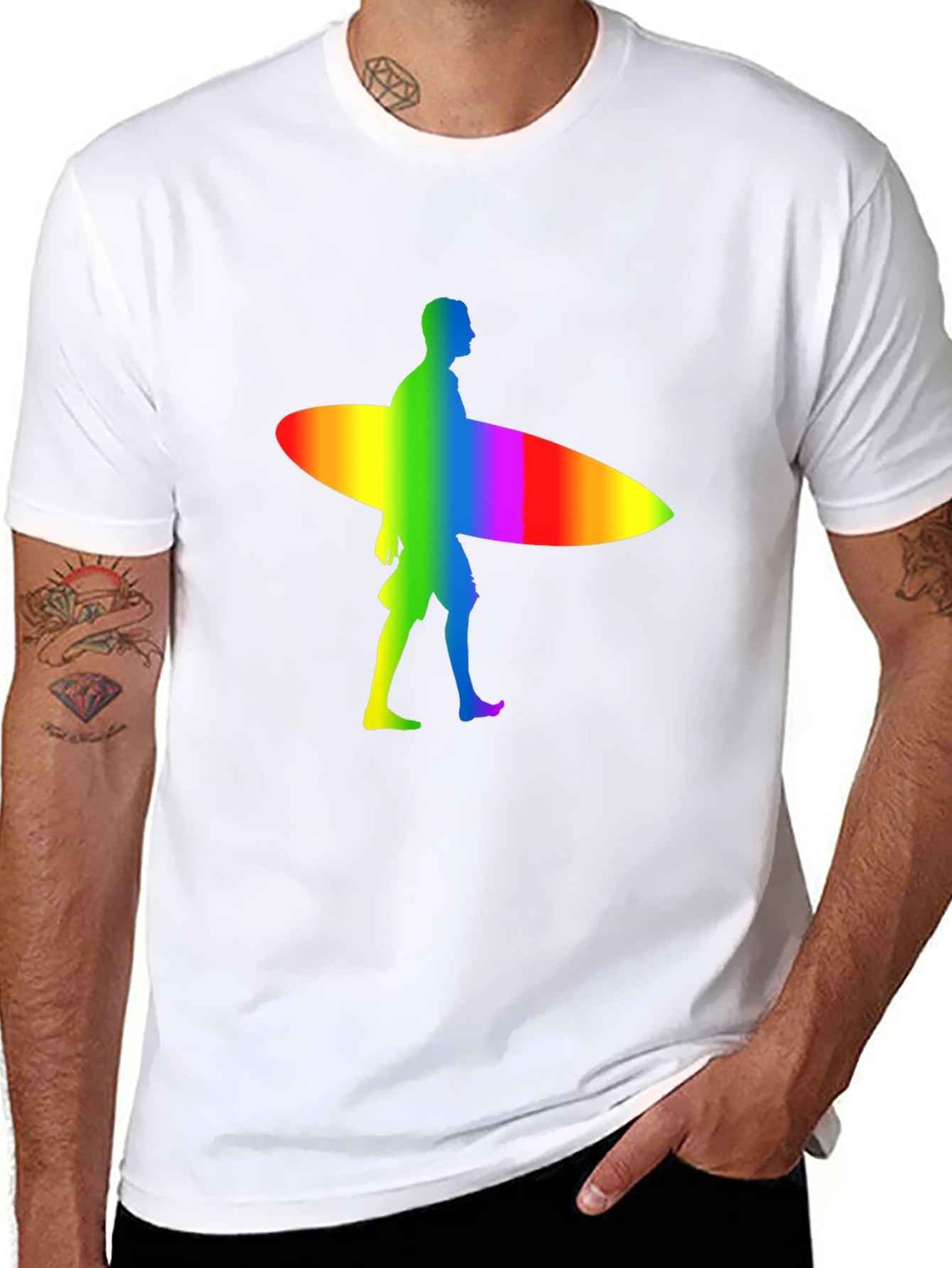 Black Rainbow Surfer Graphic Tee - Black Cotton Comfort view 8