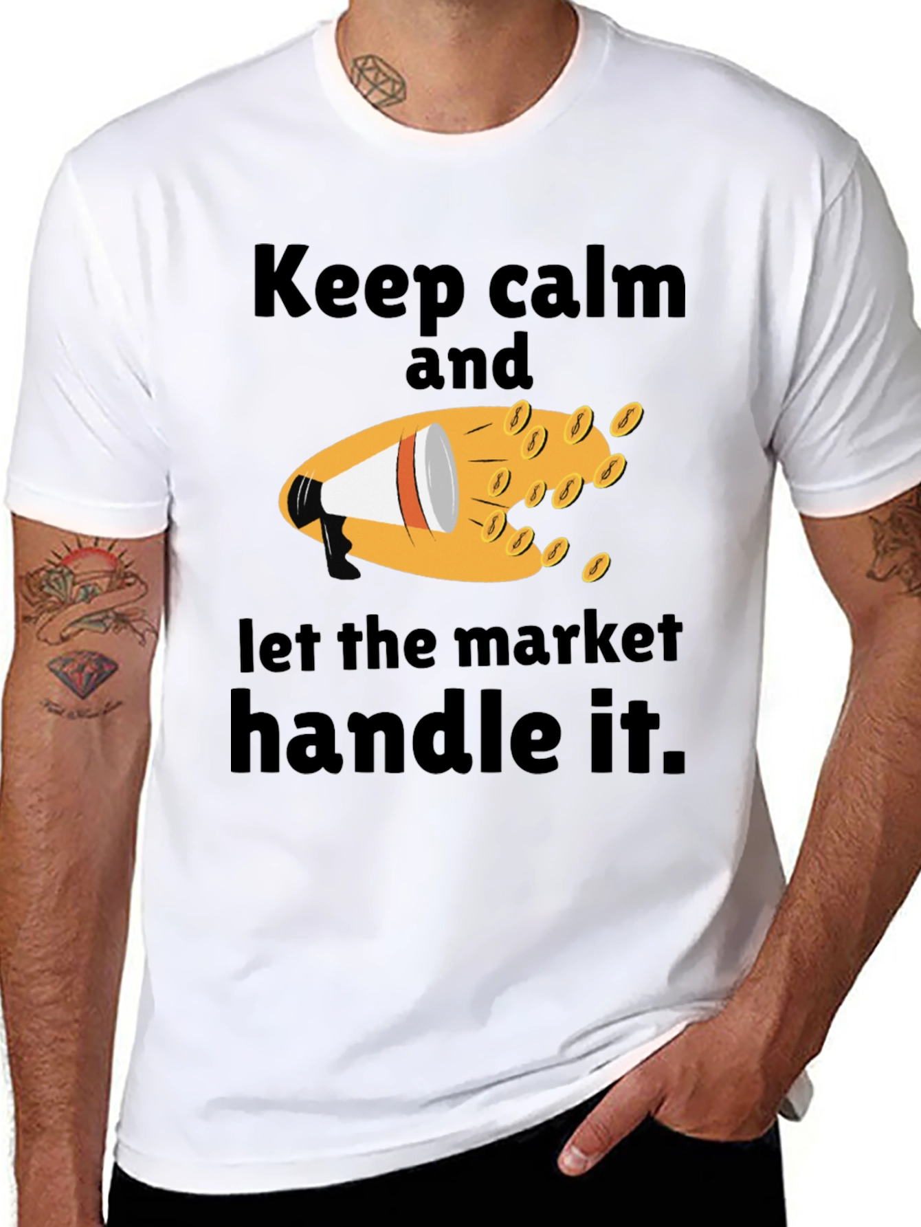 Black Keep Calm Market Handle Black Graphic Tee view 8