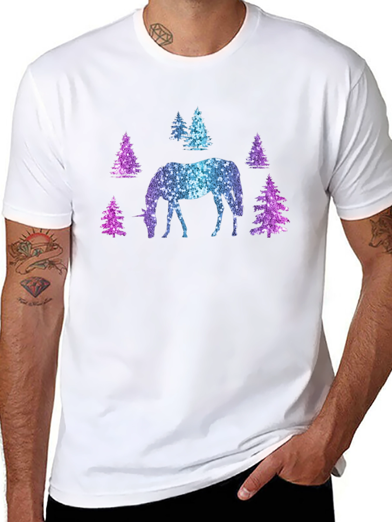 Black Unicorn Forest Glitter T-Shirt - Magical Sparkle Tee view 8
