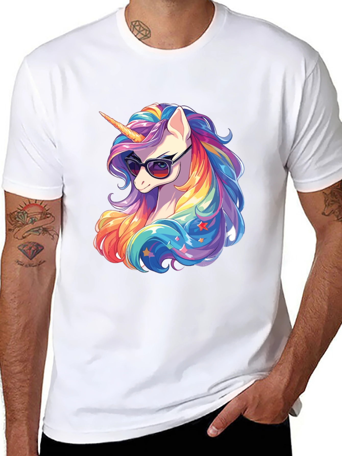 Cool Unicorn Graphic Tee - Rainbow Mane, Sunglasses - 8