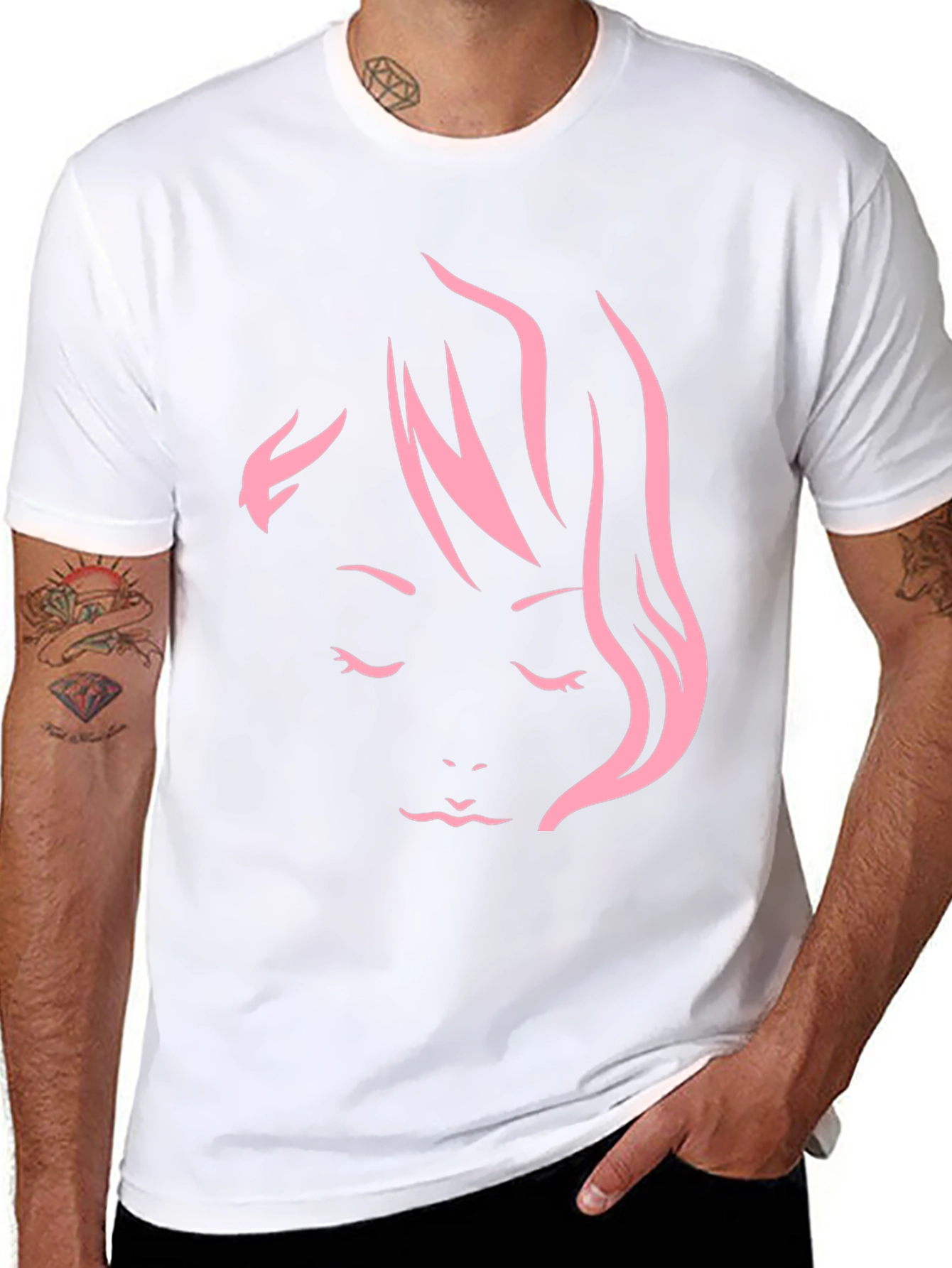 Black Minimalist Pink Woman Face Graphic Tee view 8