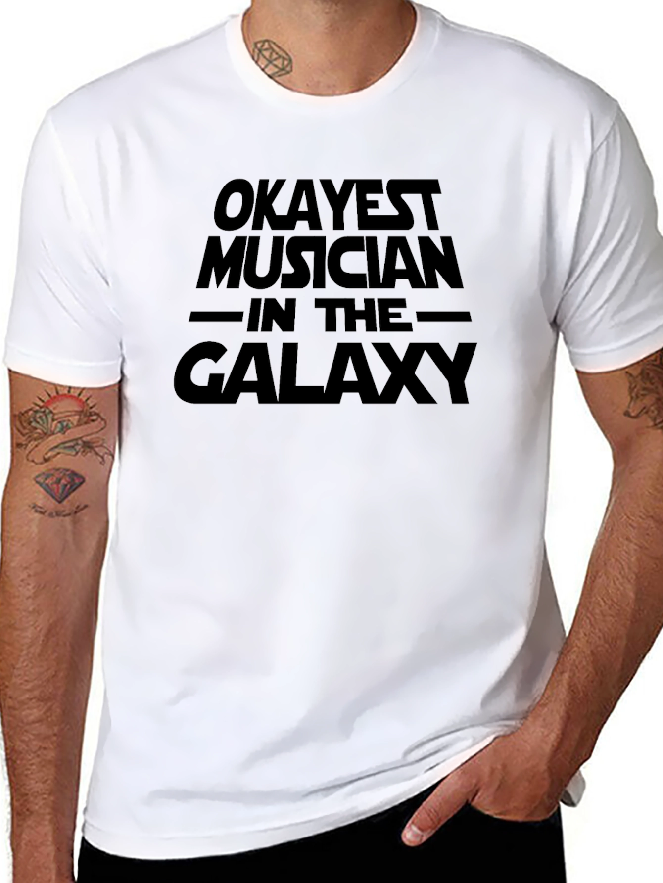 Black Okayest Musician in the Galaxy Black T-Shirt view 8