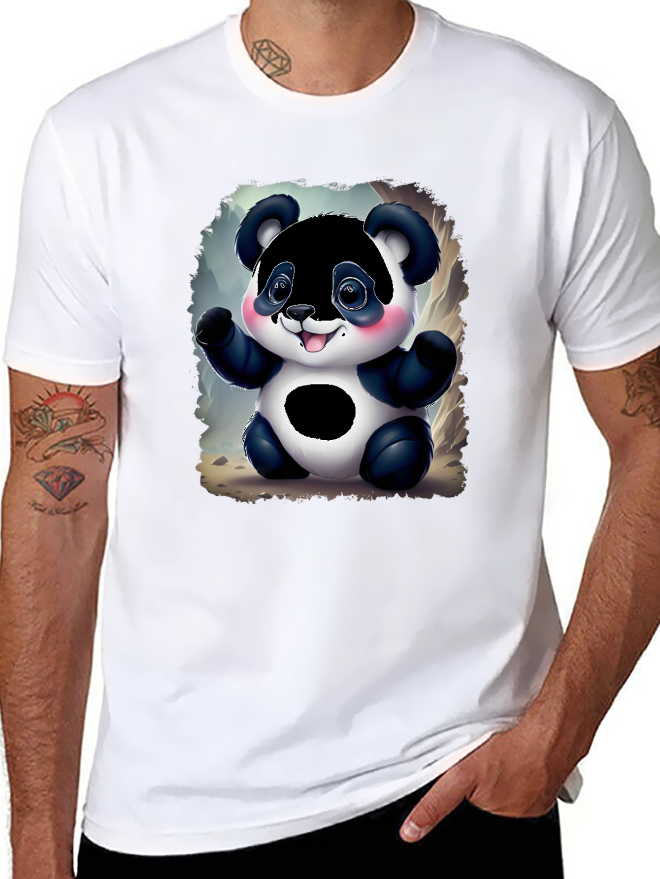 Black Cute Panda Bear Graphic Tee - Black Unisex Shirt view 8