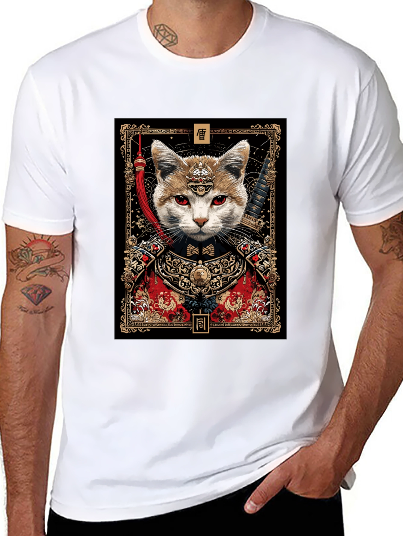 Black Samurai Cat Graphic Tee - Unique Design view 8