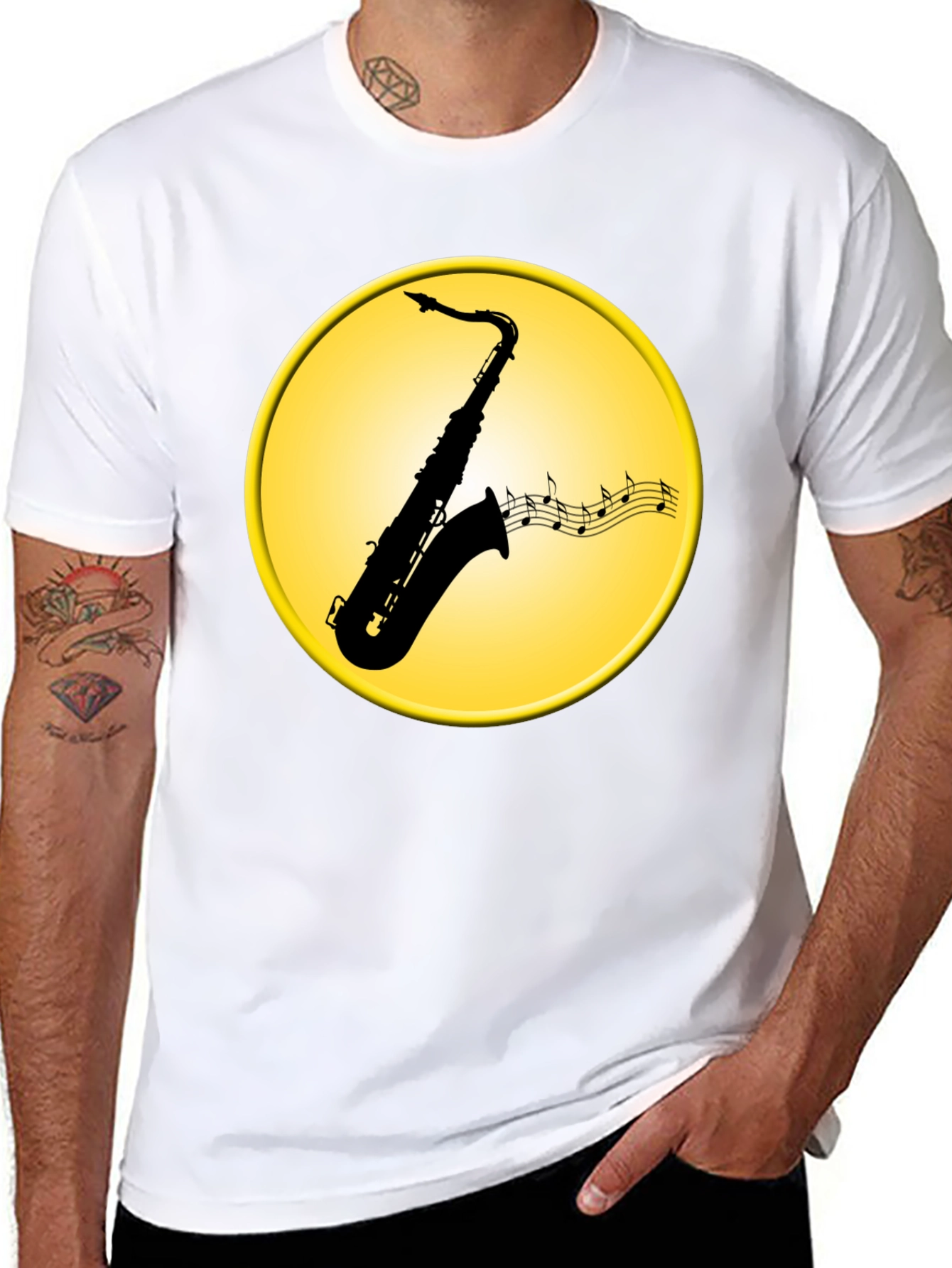 Black Saxophone Music Notes Graphic Tee view 8