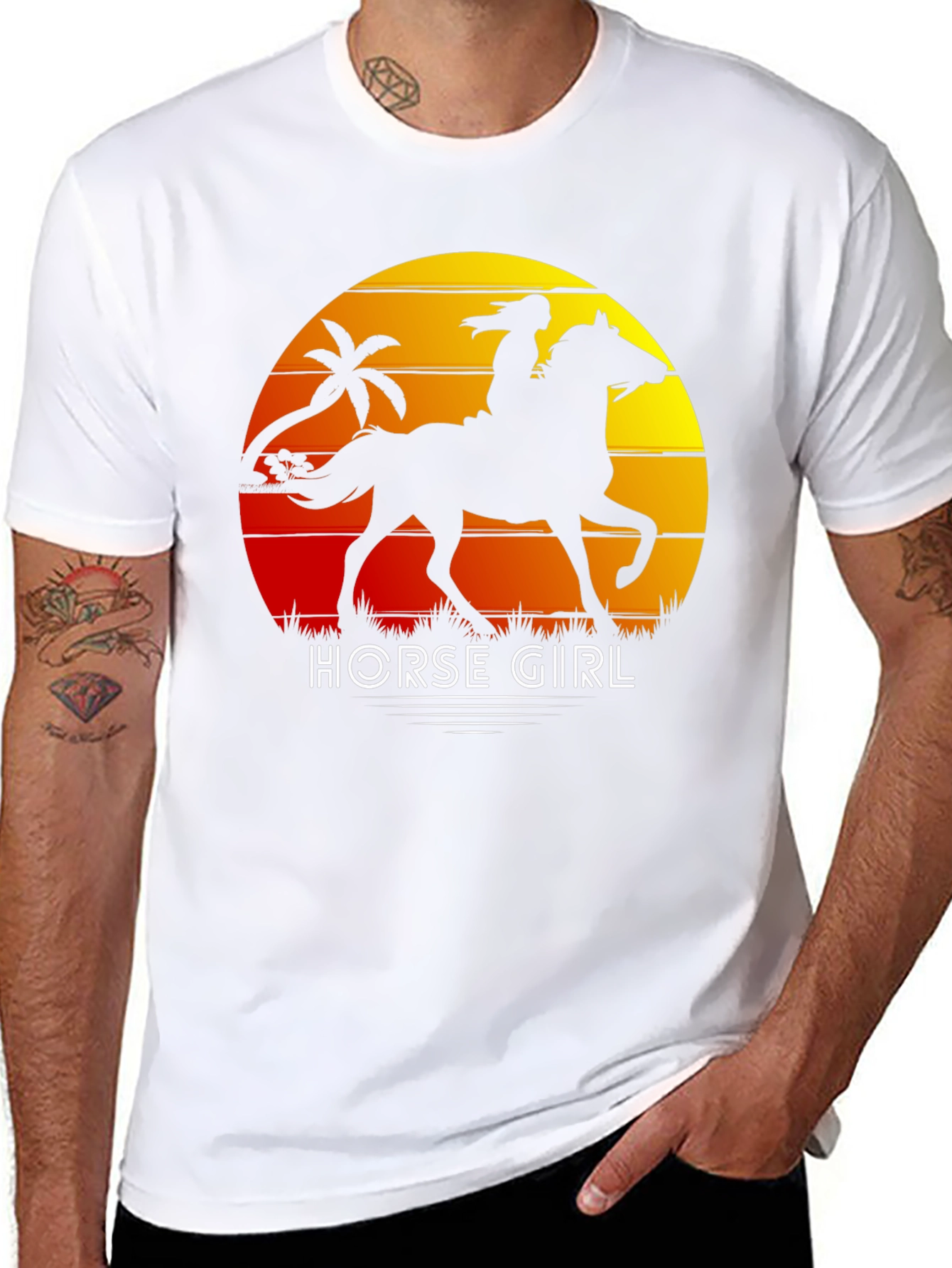 Black Horse Girl Sunset Graphic Tee view 8