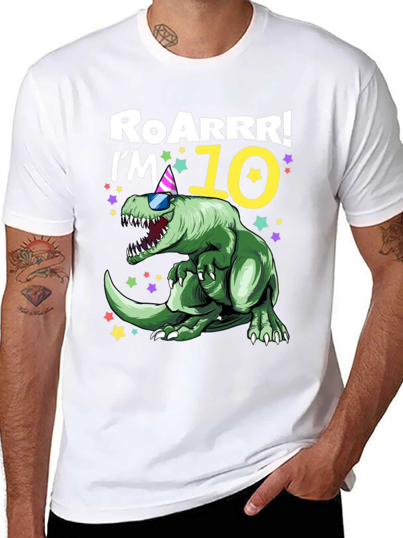 Black Roarrr! I'm 10 Dinosaur T-Shirt view 8