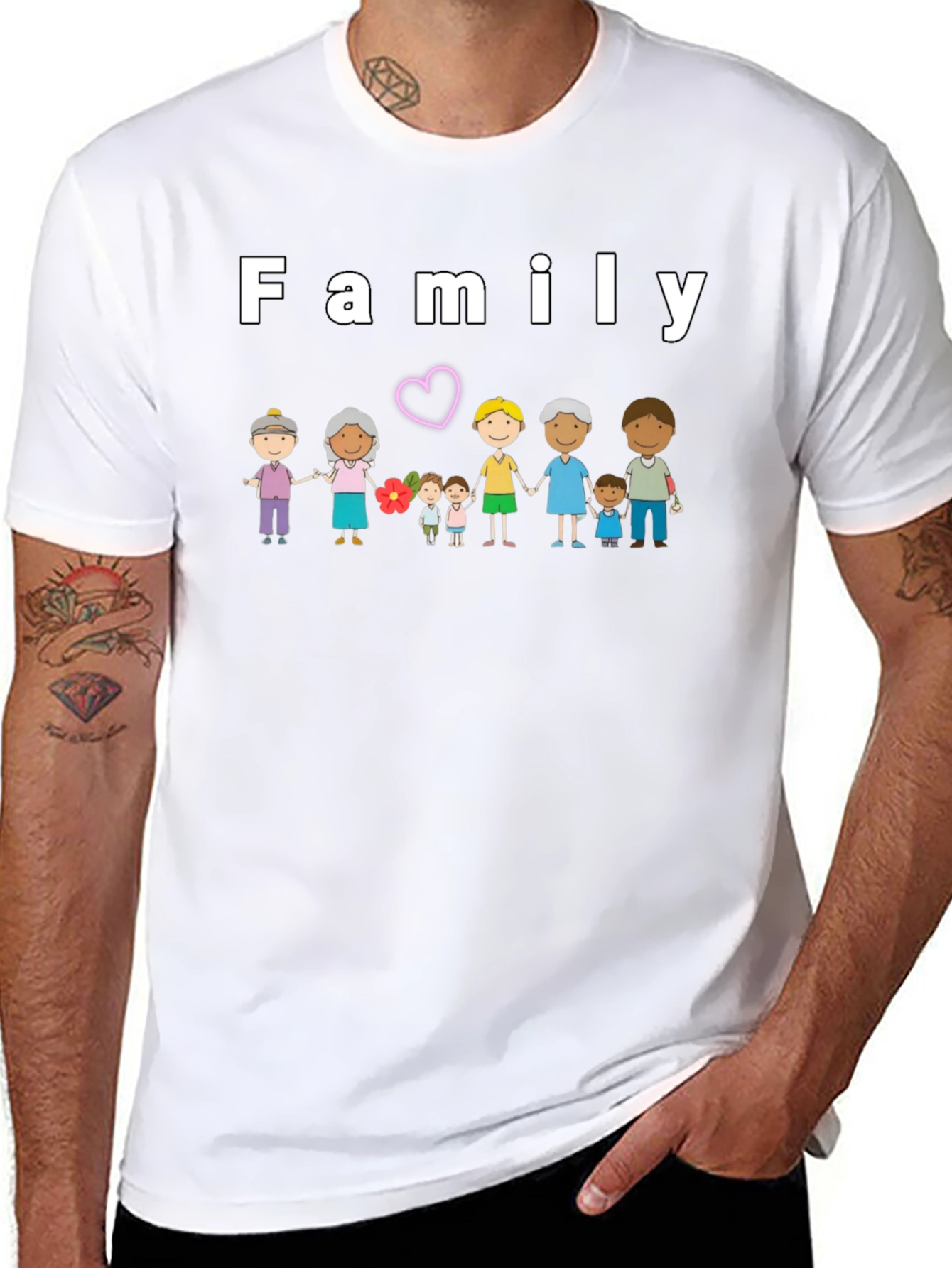 Black Family Cartoon Graphic Black T-Shirt view 8