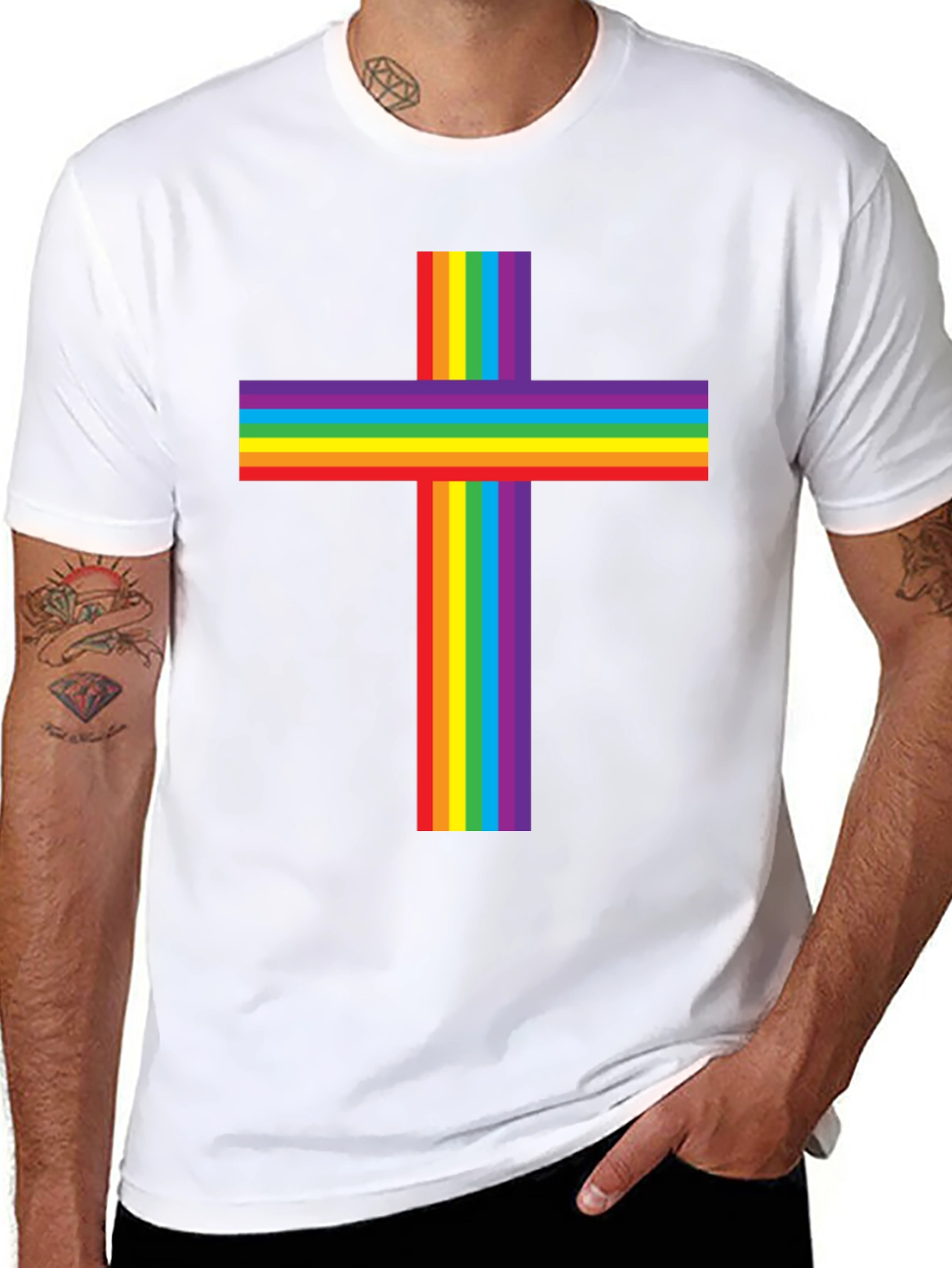 Black Rainbow Cross Graphic Tee - Pride & Faith view 8