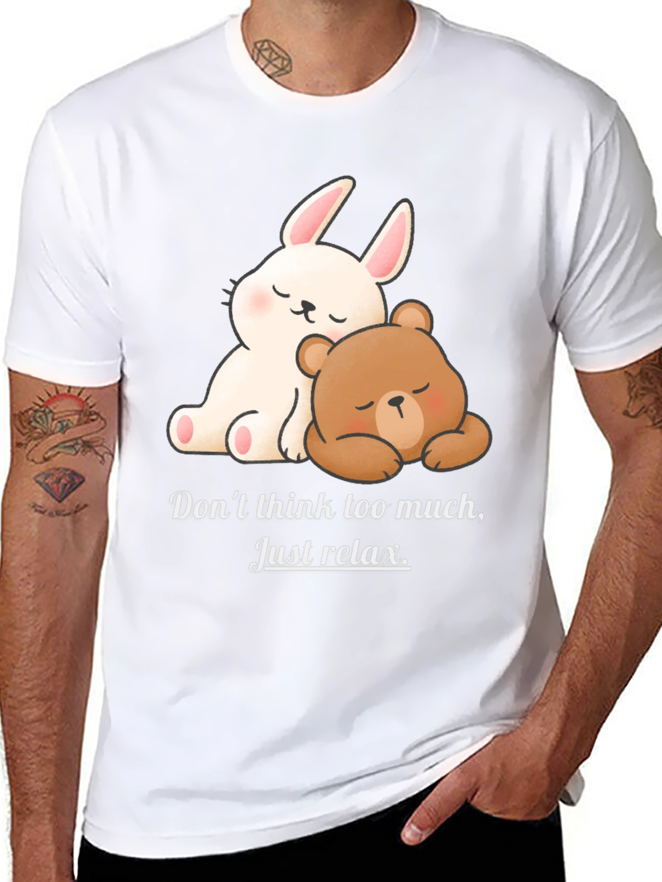 Black Relaxed Bear & Bunny Graphic Tee view 8