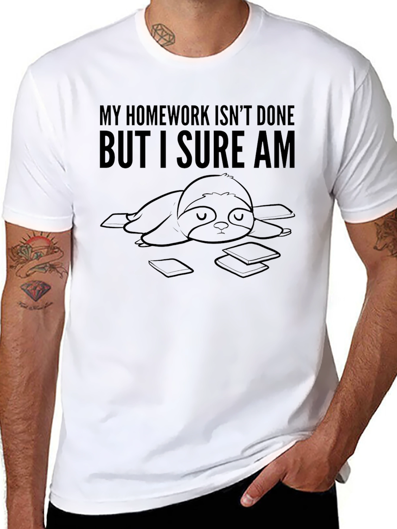 Black Homework Sloth T-Shirt - Funny Relaxed Tee view 8