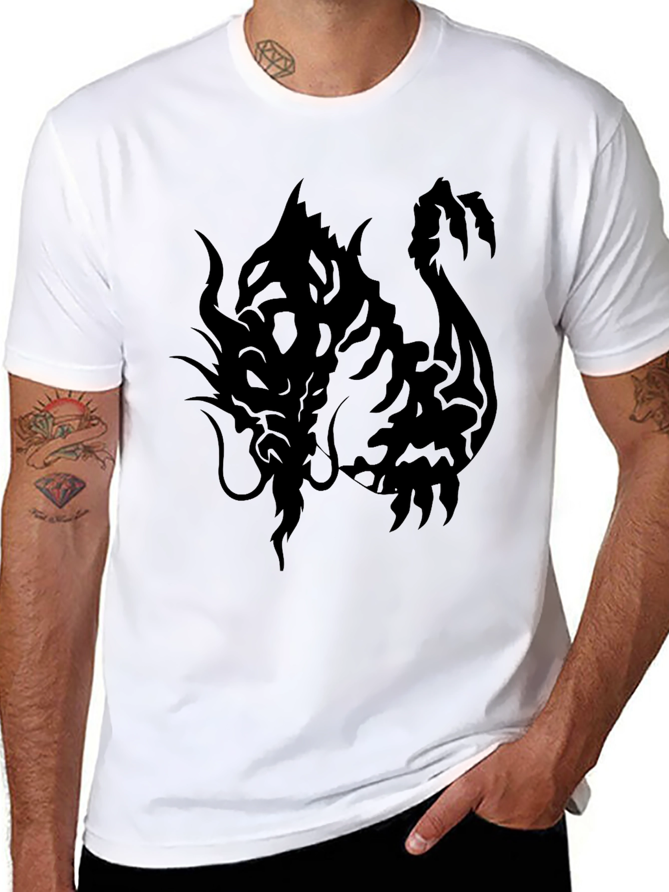Black Dragon Graphic Black T-Shirt - Men's Casual Tee view 8