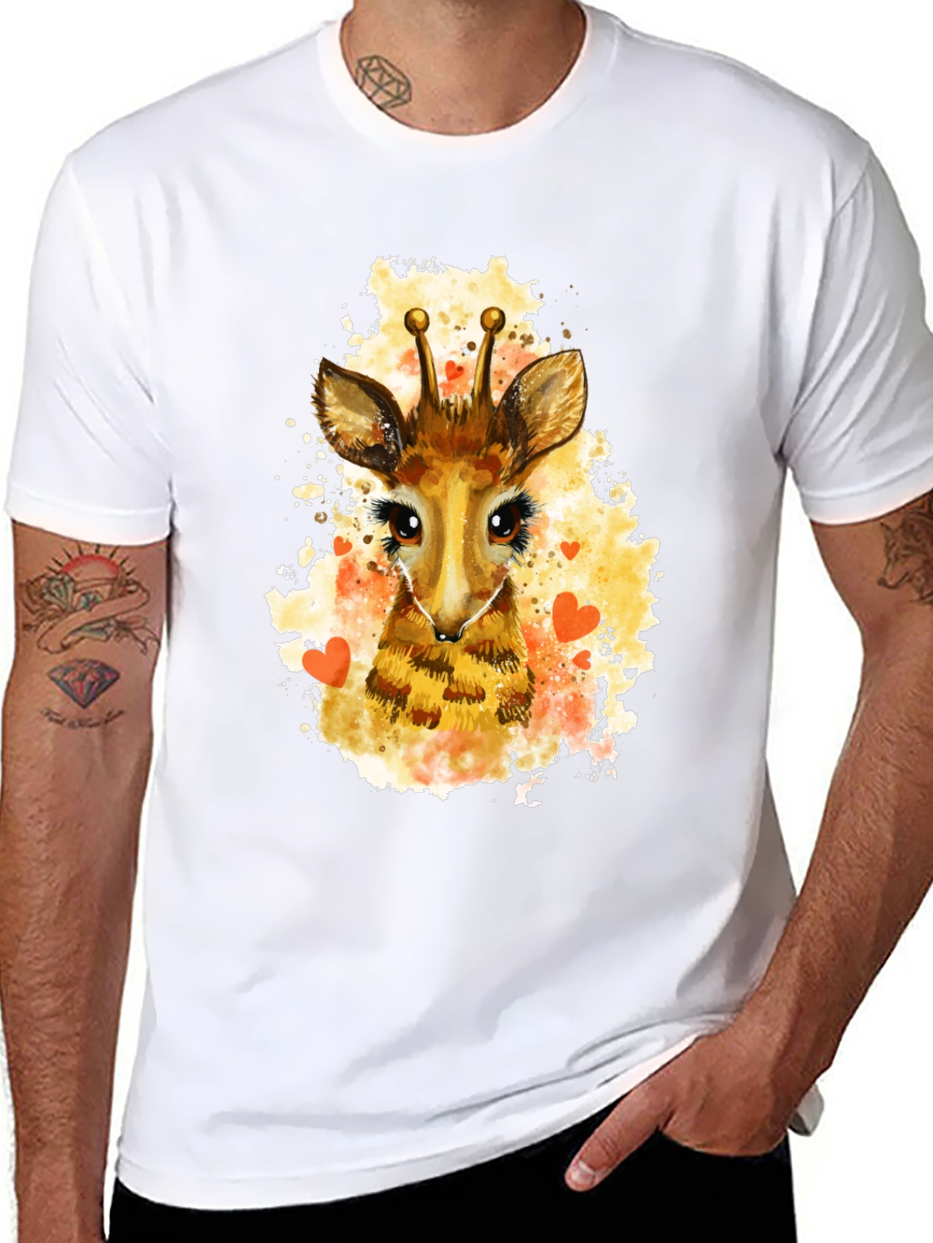 Black Giraffe Watercolor Graphic Tee view 8