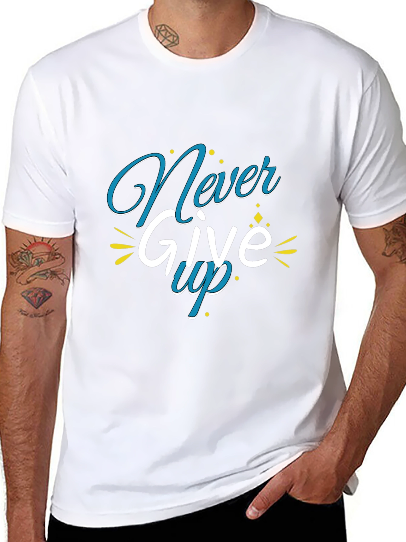 Black Never Give Up Graphic Print Black T-Shirt view 8