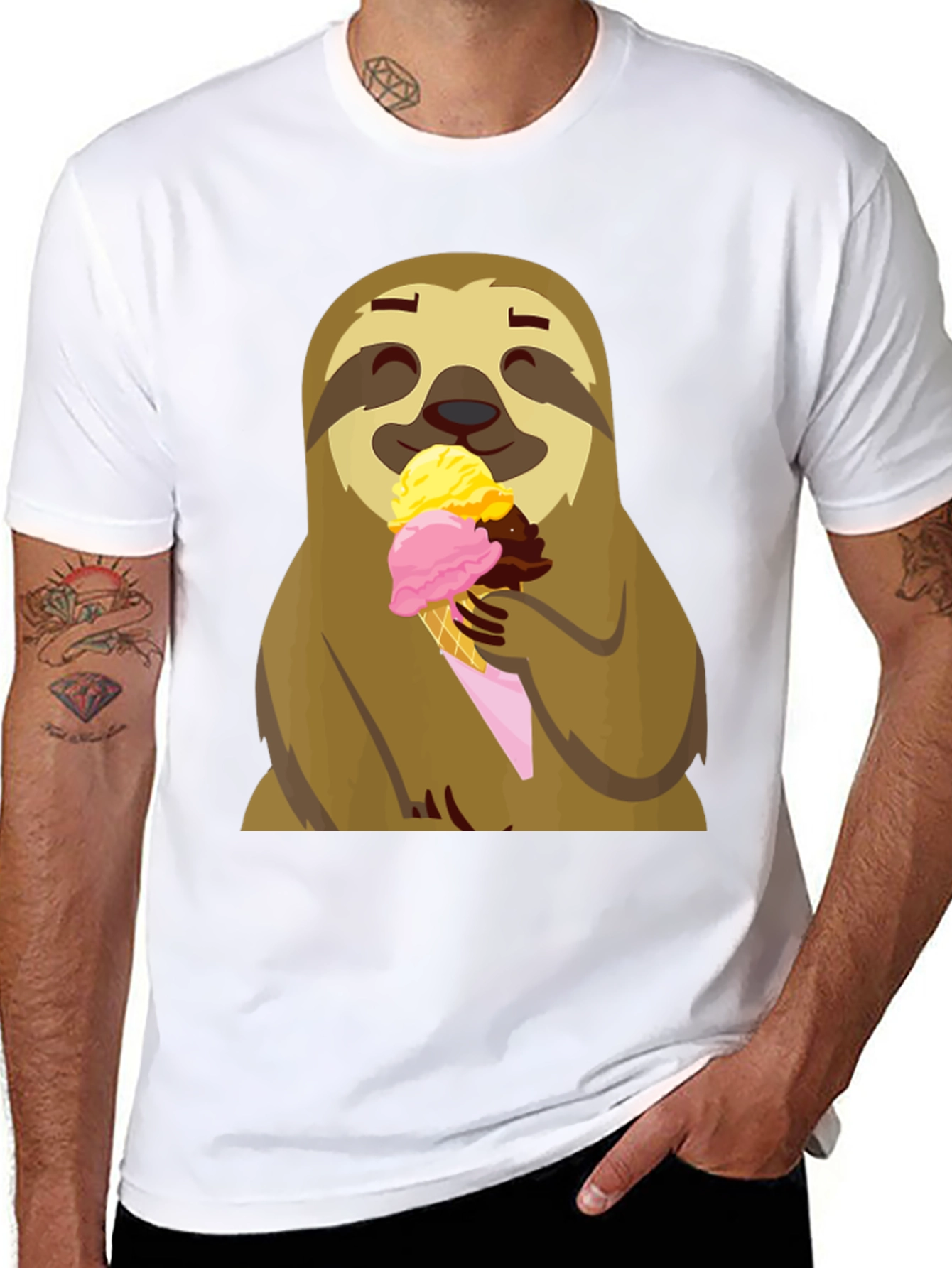 Black Sloth Eating Ice Cream Graphic Tee - Black view 8