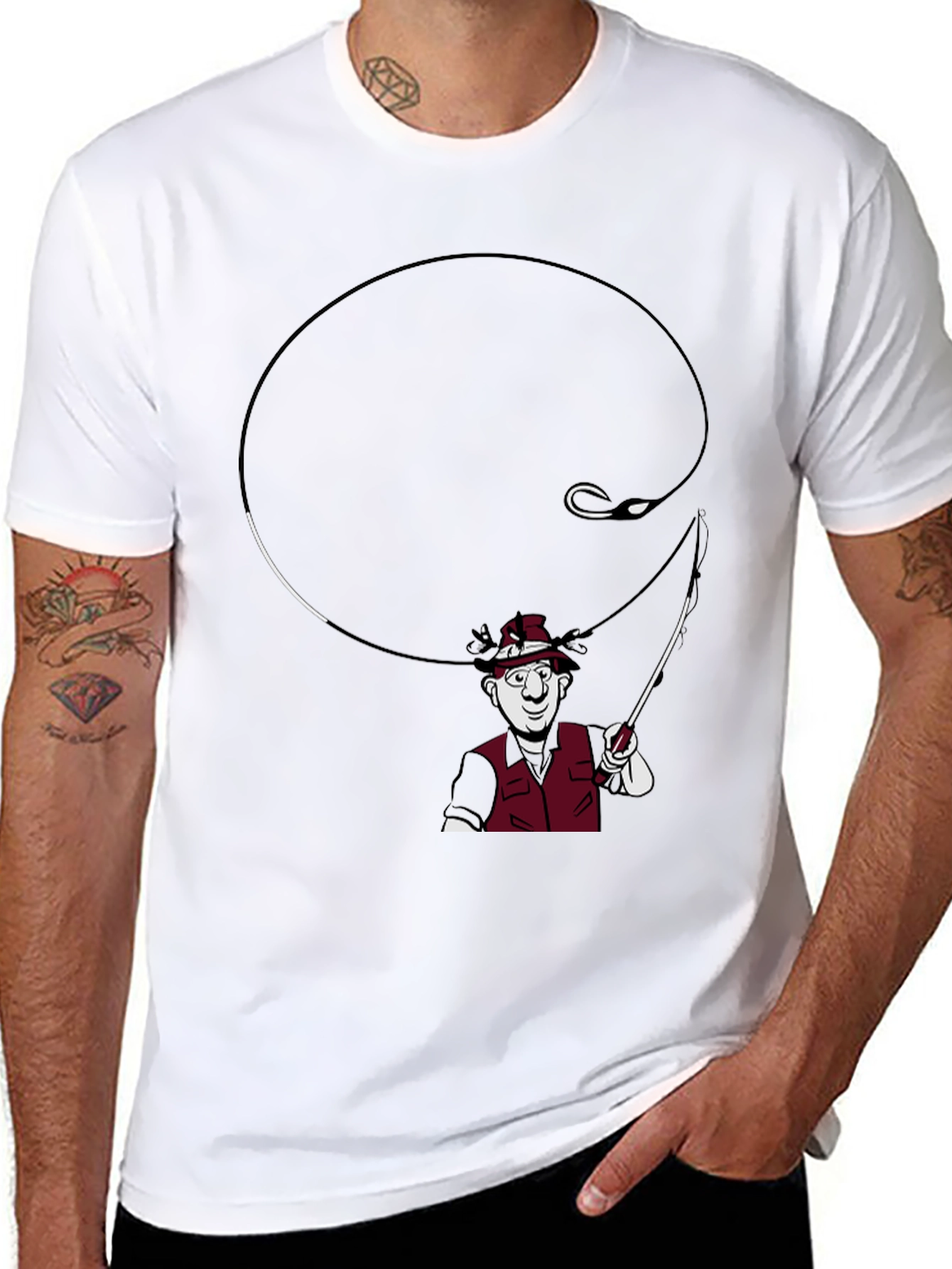 Black Fishing Cartoon Graphic T-Shirt view 8