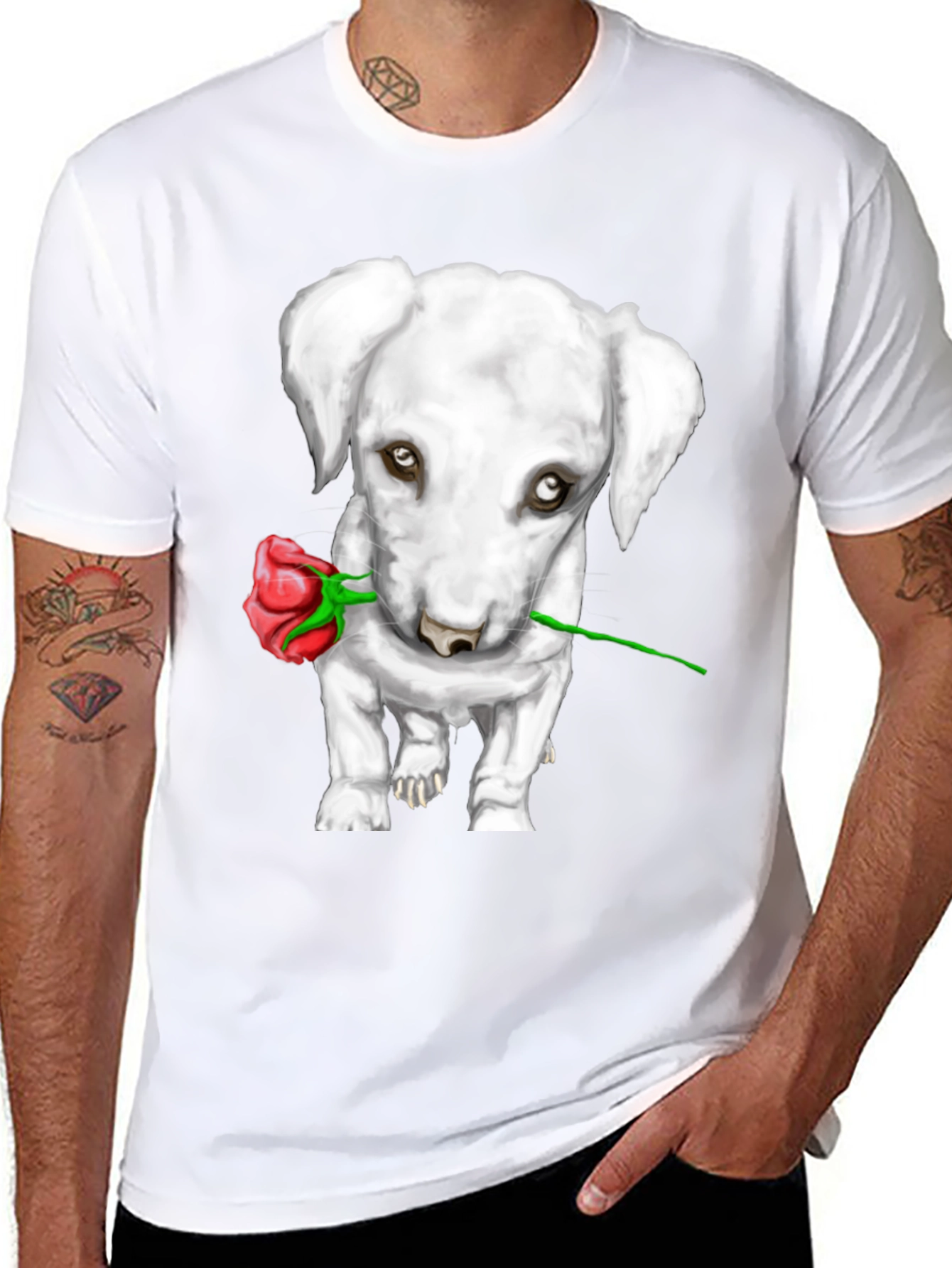 Black Dog with Rose Graphic Tee view 8