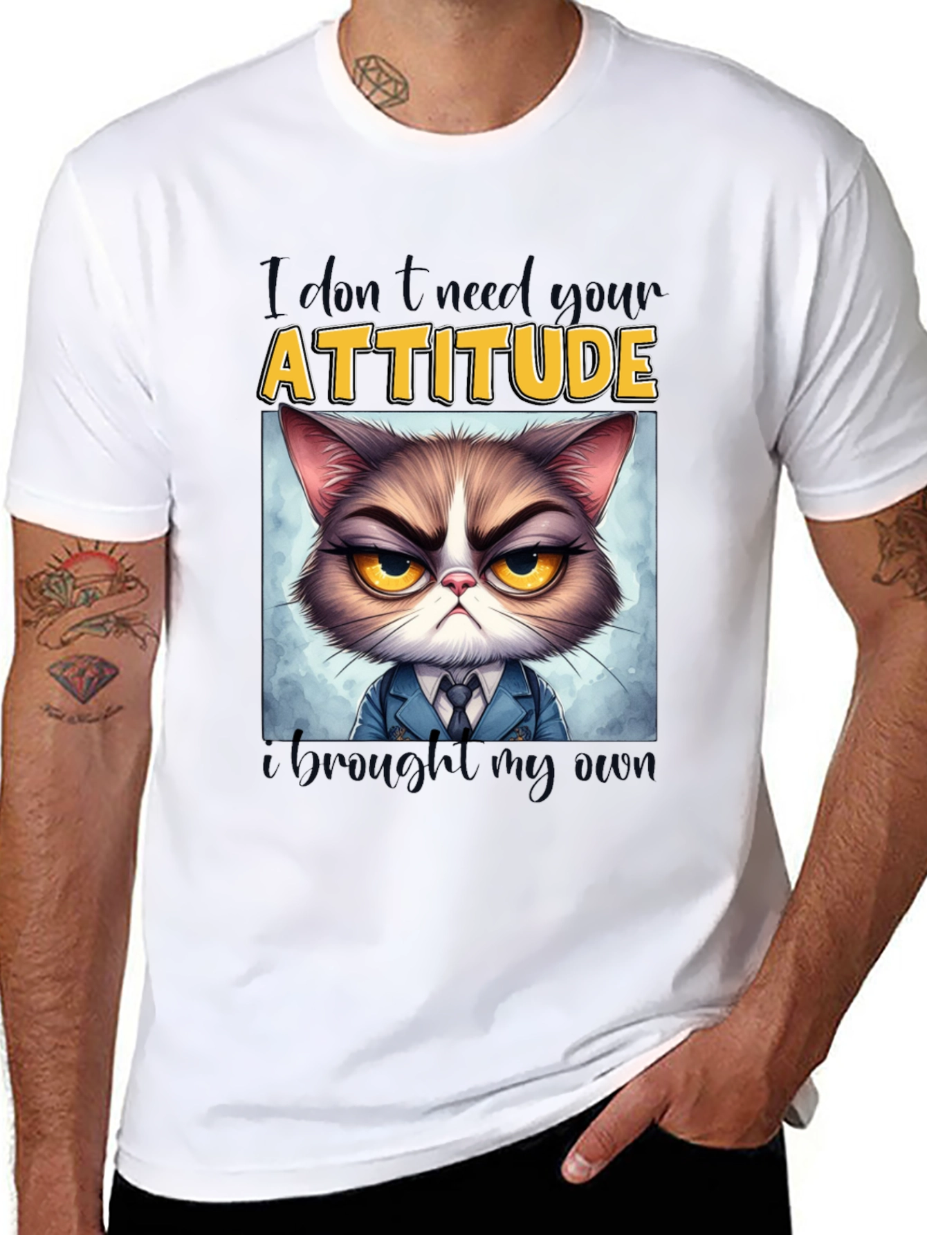 Black Grumpy Cat Attitude T-Shirt - Funny Graphic Tee view 8