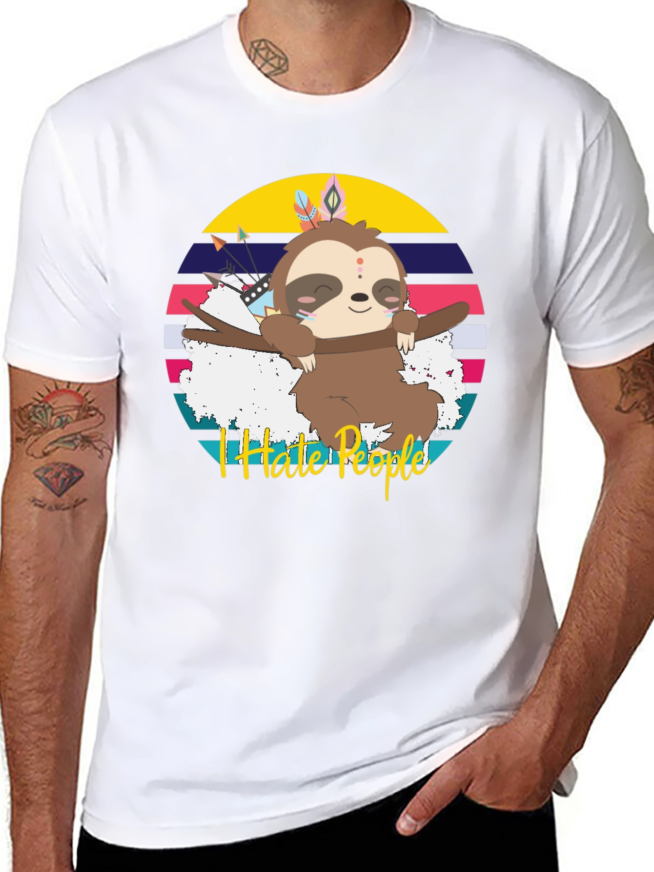 Black I Hate People Sloth Graphic T-Shirt view 8