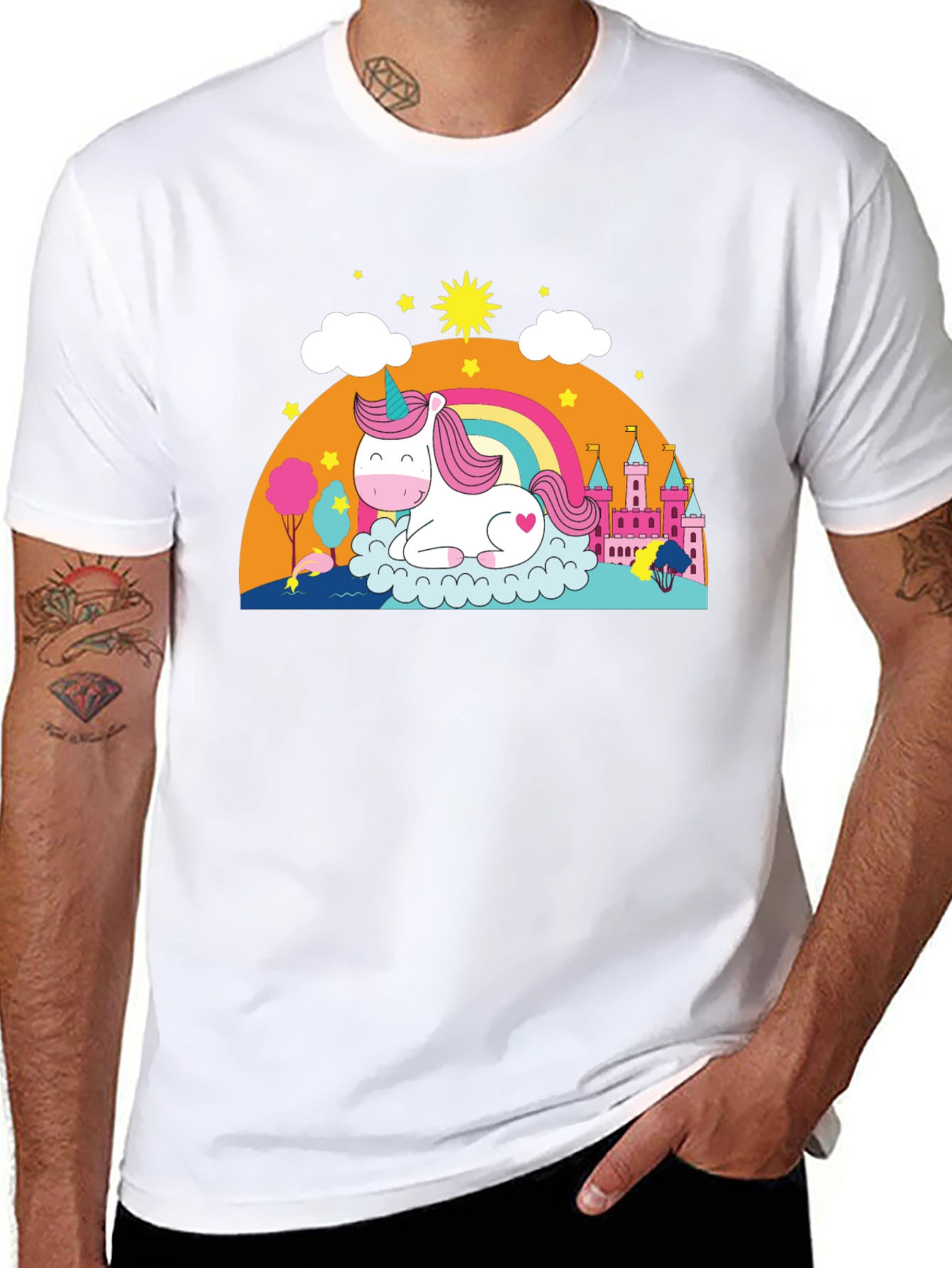 Black Unicorn Rainbow Castle Graphic Tee - Black Cotton Blend view 8