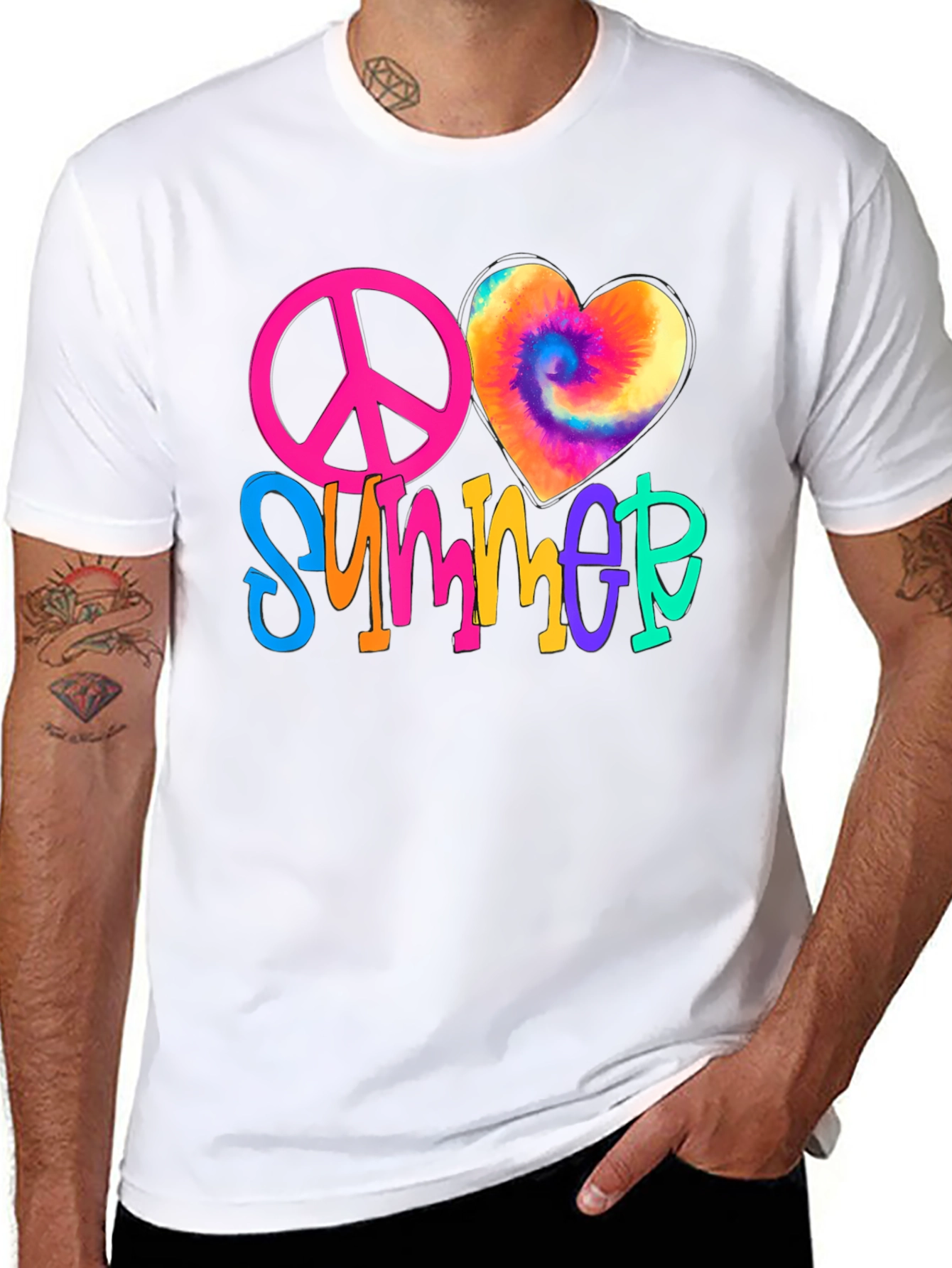 Black Peace Love Summer Tie-Dye Heart Graphic Tee view 8