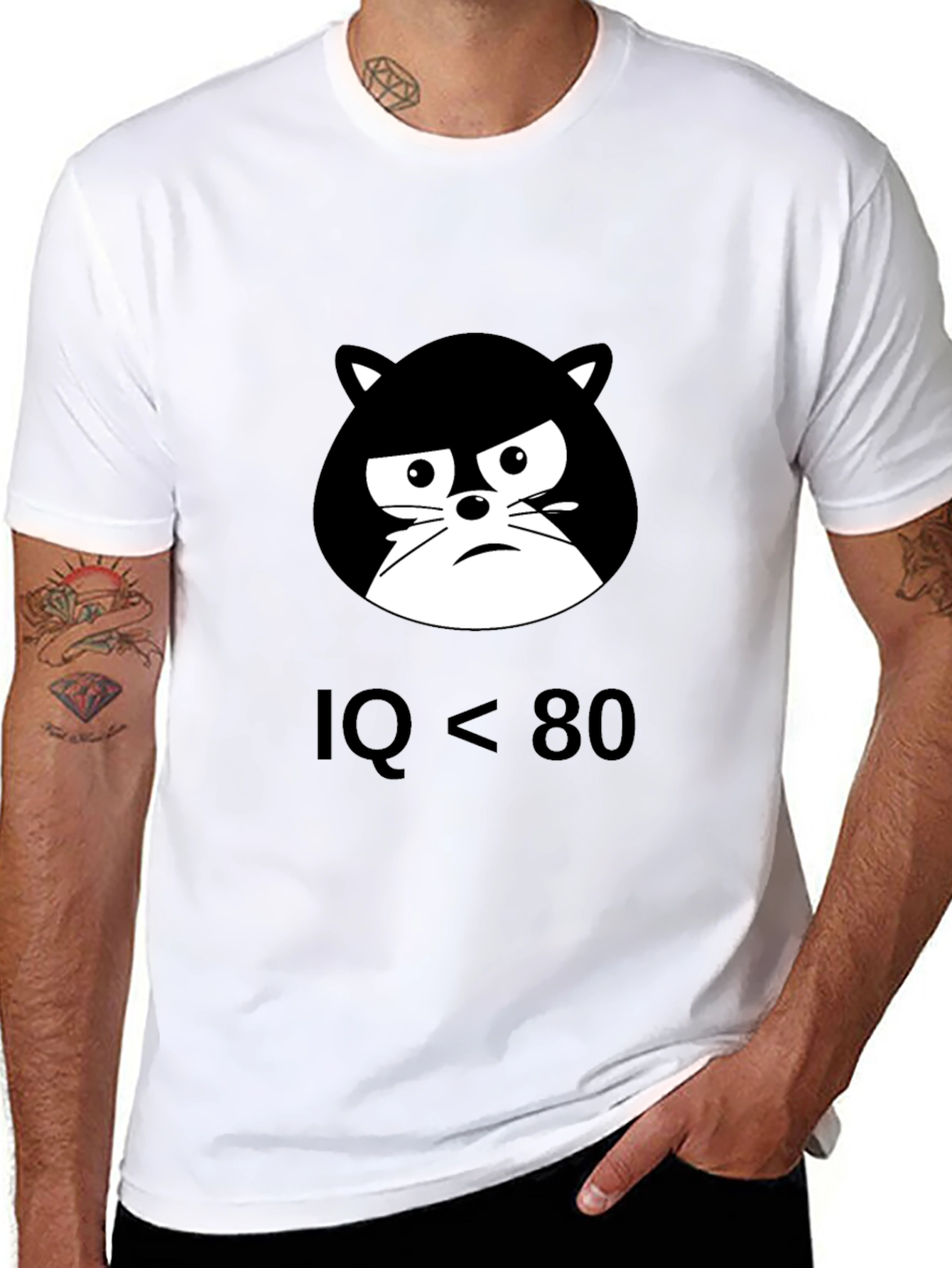 Black IQ < 80 Grumpy Cat T-Shirt - Black view 8