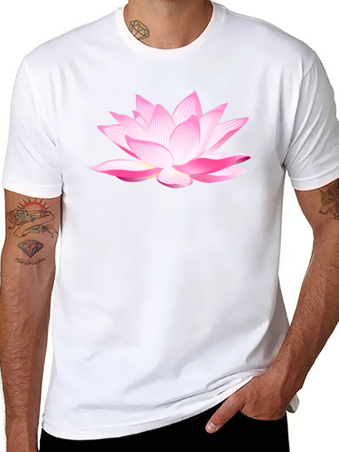 Black Lotus Flower Graphic T-Shirt - Black Cotton Blend view 8