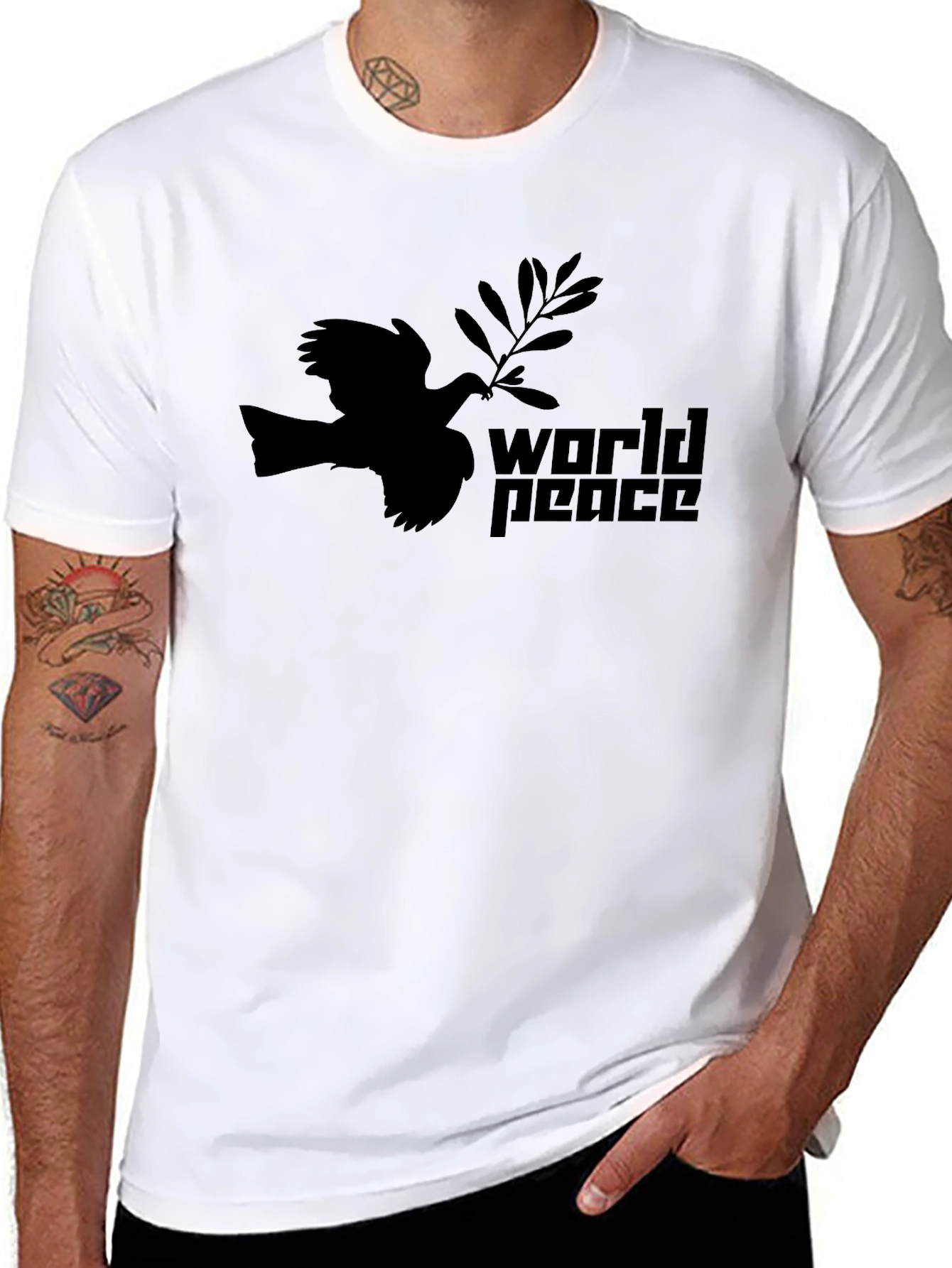 Black World Peace Dove Graphic Tee - Black view 8