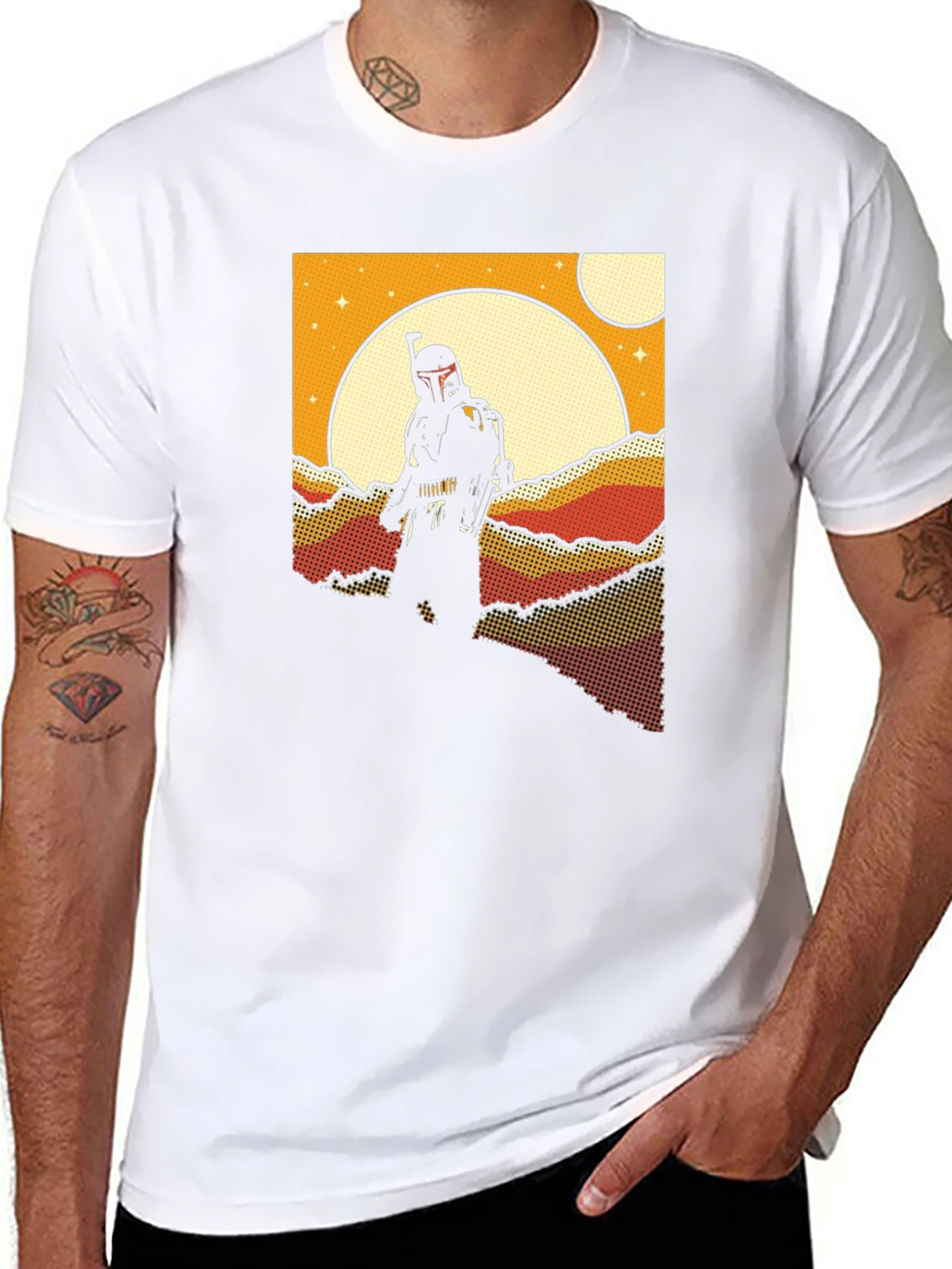 Black Retro Sci-Fi T-Shirt: Bounty Hunter Scene view 8