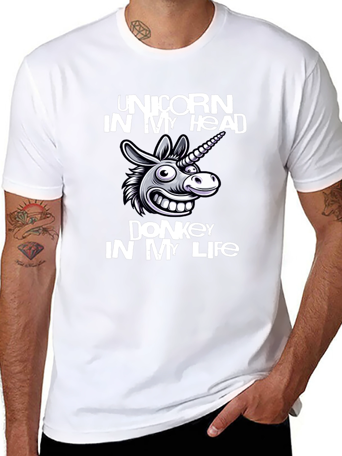 Black Unicorn Donkey Graphic Tee - Men's Black Cotton T-Shirt view 8
