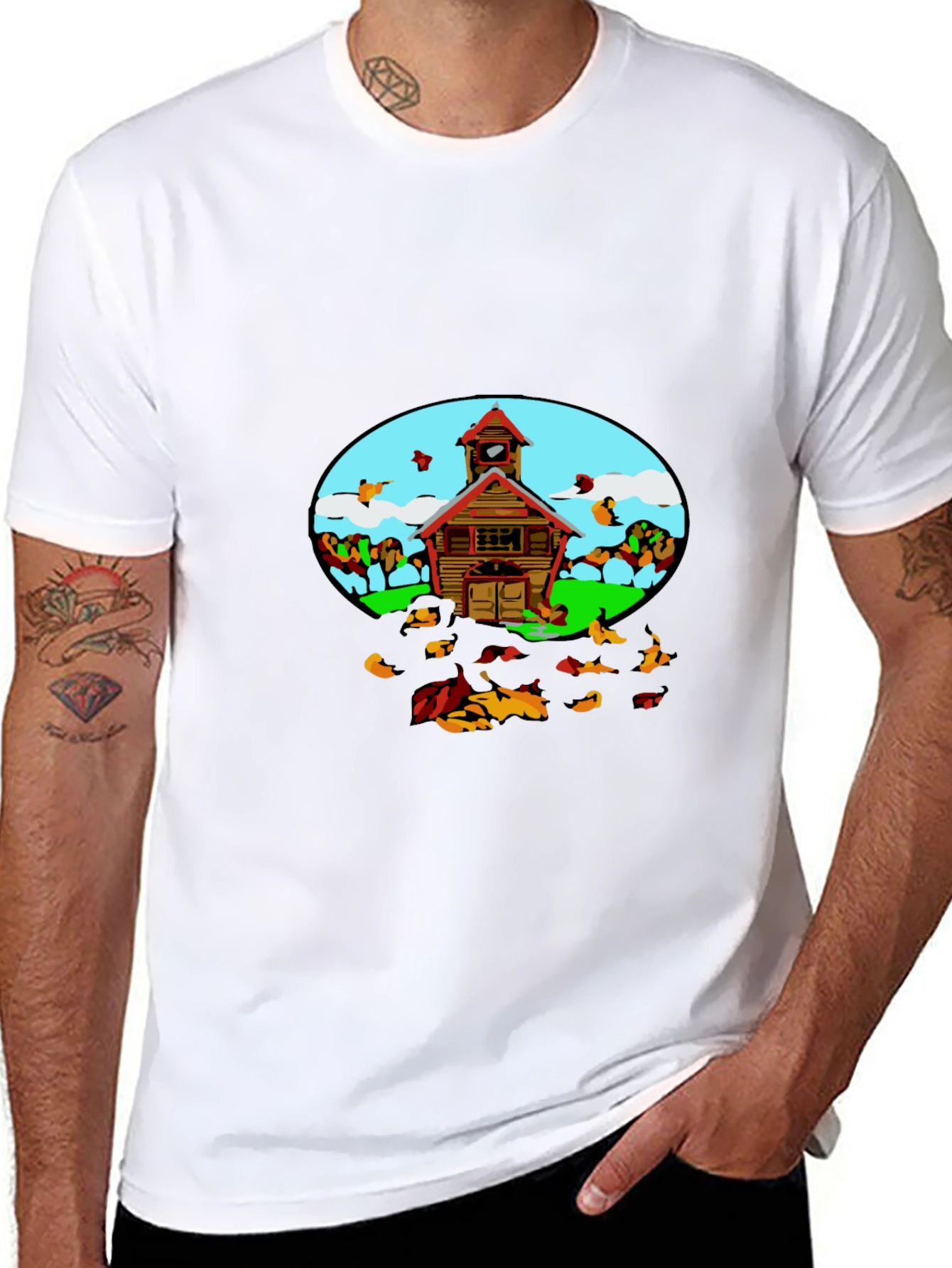 Black Cartoon Schoolhouse T-Shirt - Fun Graphic Tee view 8