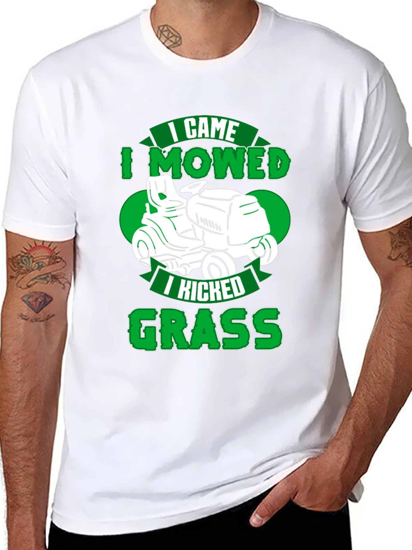 Black Funny Lawn Mowing T-Shirt - I Came, I Mowed, I Kicked Grass view 8