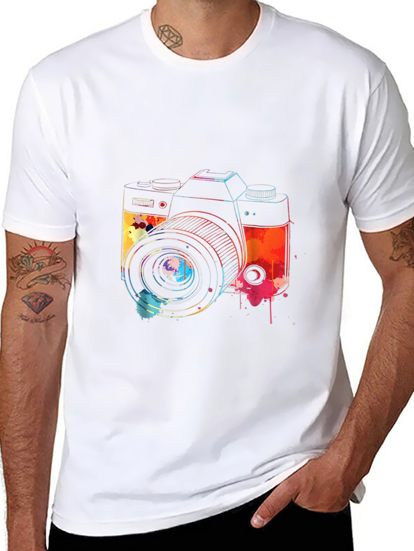 Black Watercolor Camera Graphic T-Shirt view 8