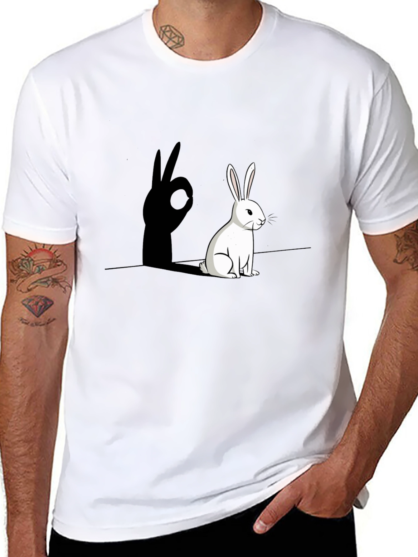 Black Rabbit Shadow Hand Sign Graphic Tee view 8