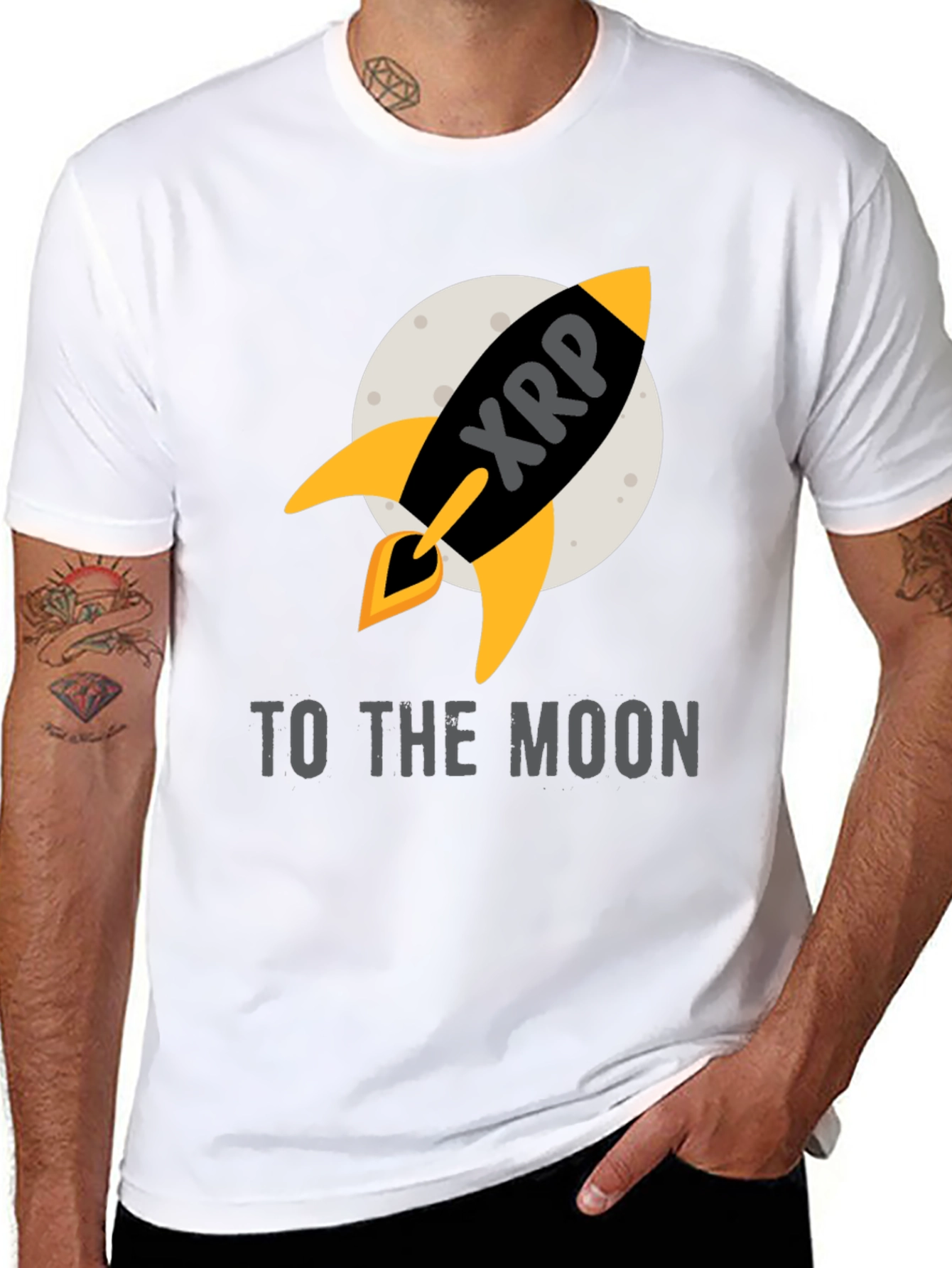 Black XRP Rocket to the Moon T-Shirt view 8