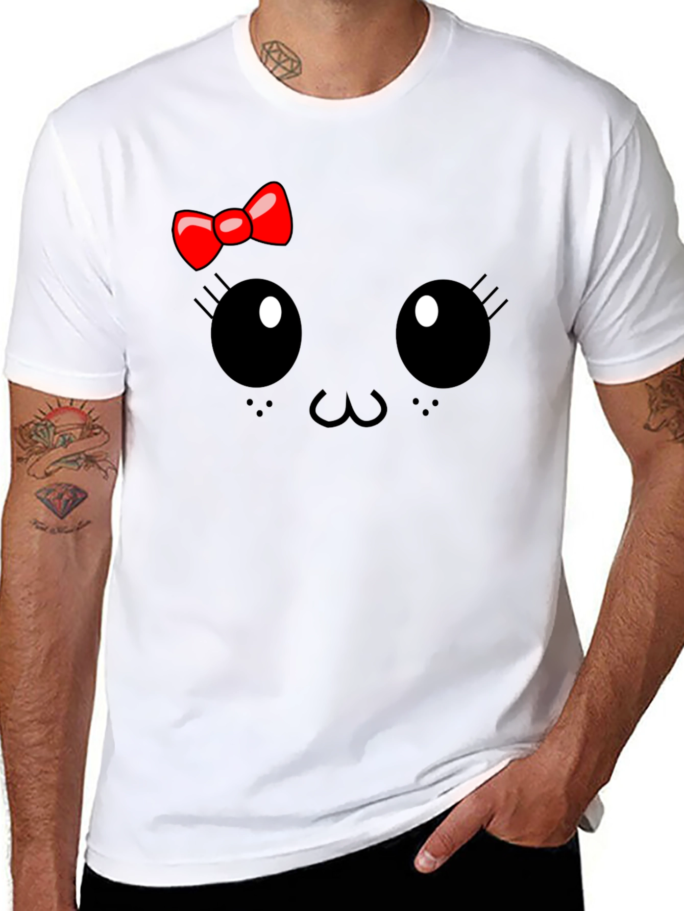 Black Cute Cartoon Face Black T-Shirt view 8