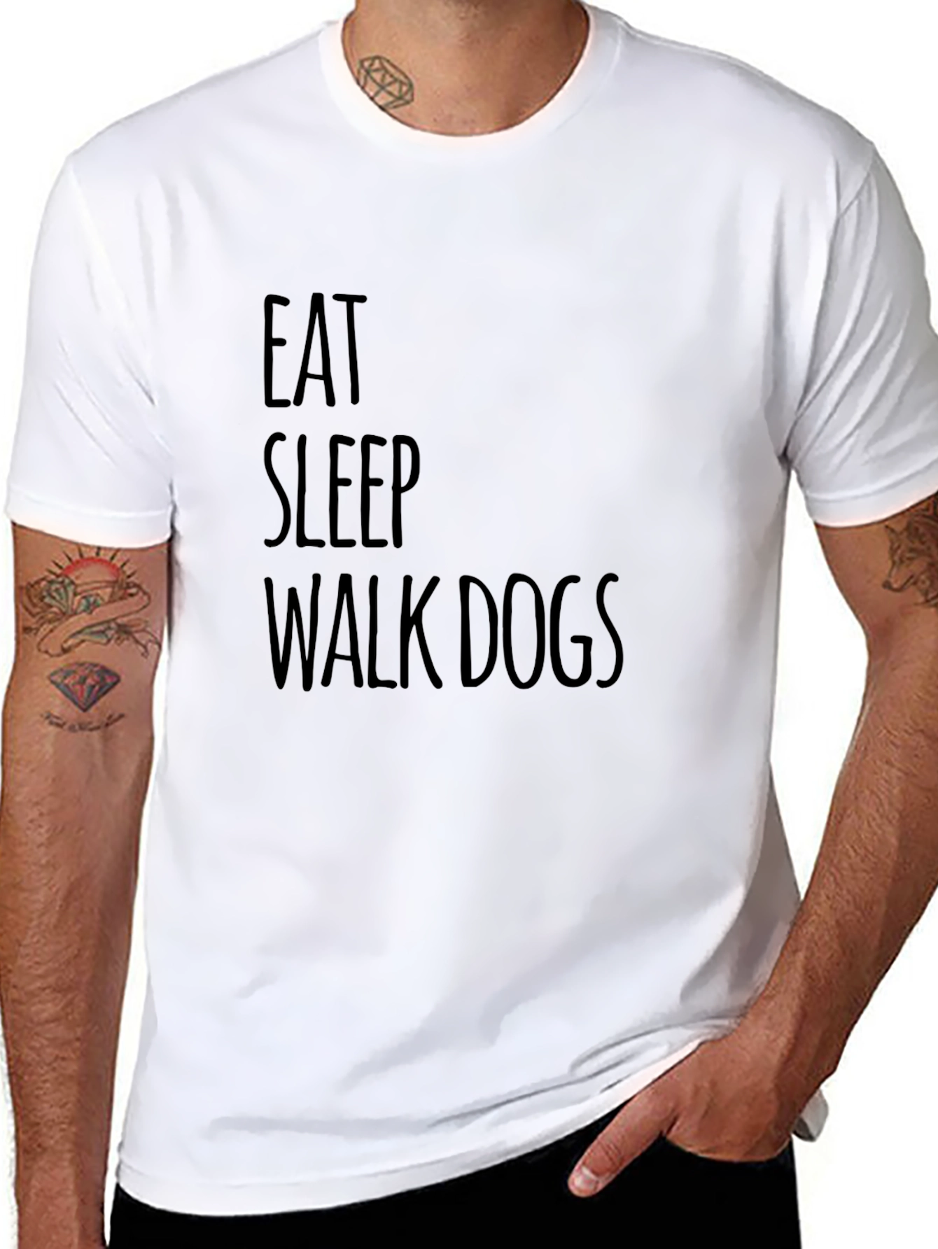 Black Eat Sleep Walk Dogs Graphic Tee - Black Casual T-Shirt view 8