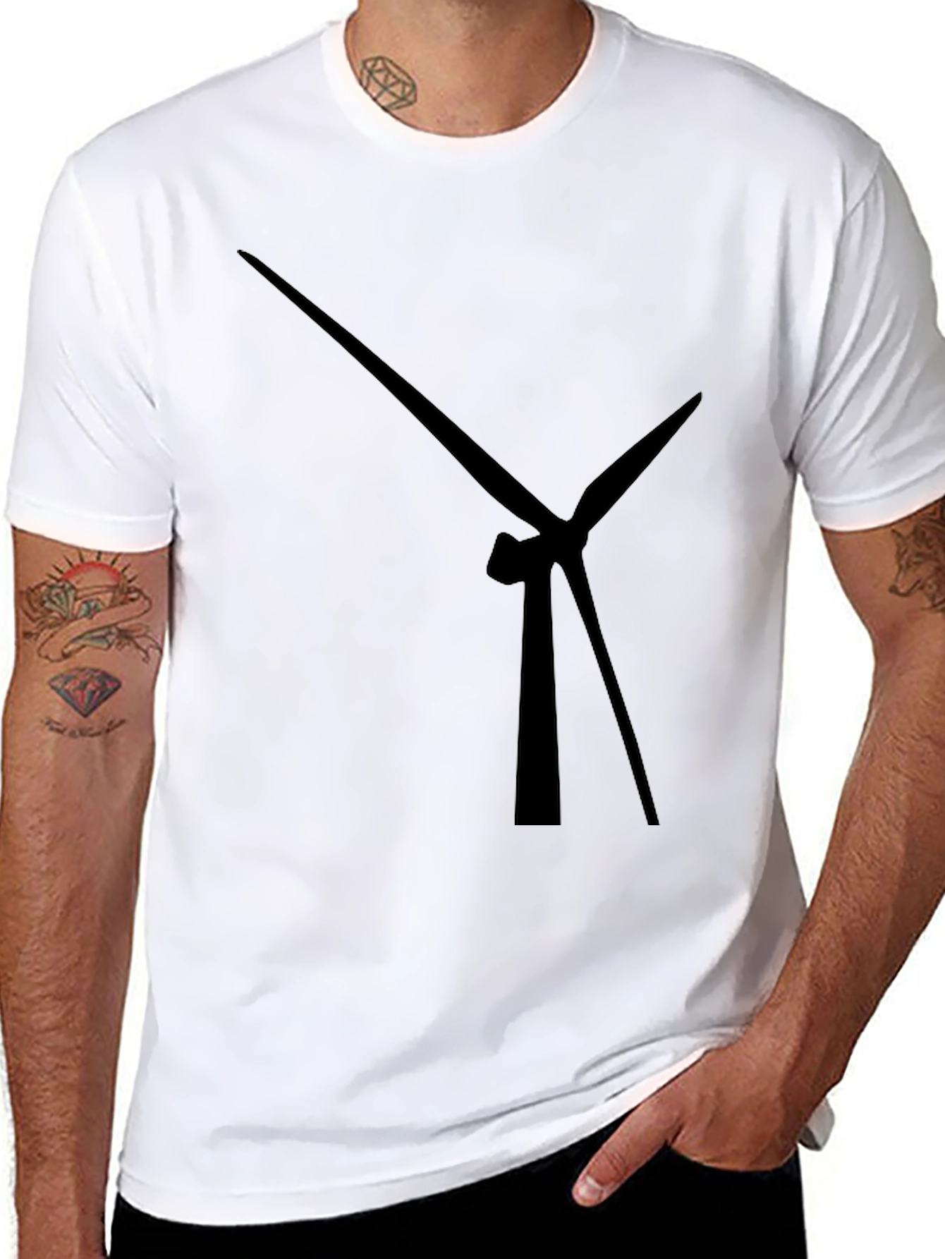 Black Modern Wind Turbine Graphic Black T-Shirt view 8
