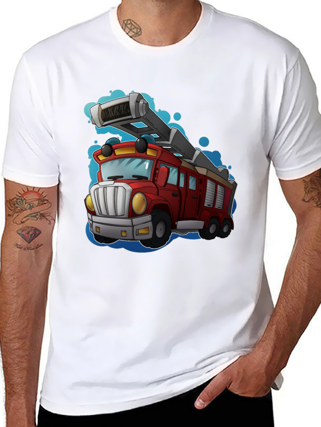 Black Cartoon Fire Truck T-Shirt view 8