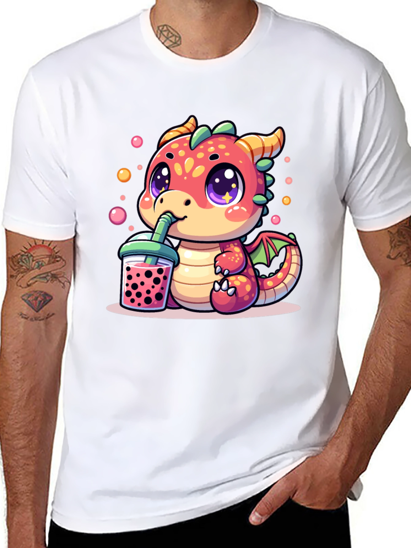 Black Cute Dragon Boba Tea T-Shirt view 8
