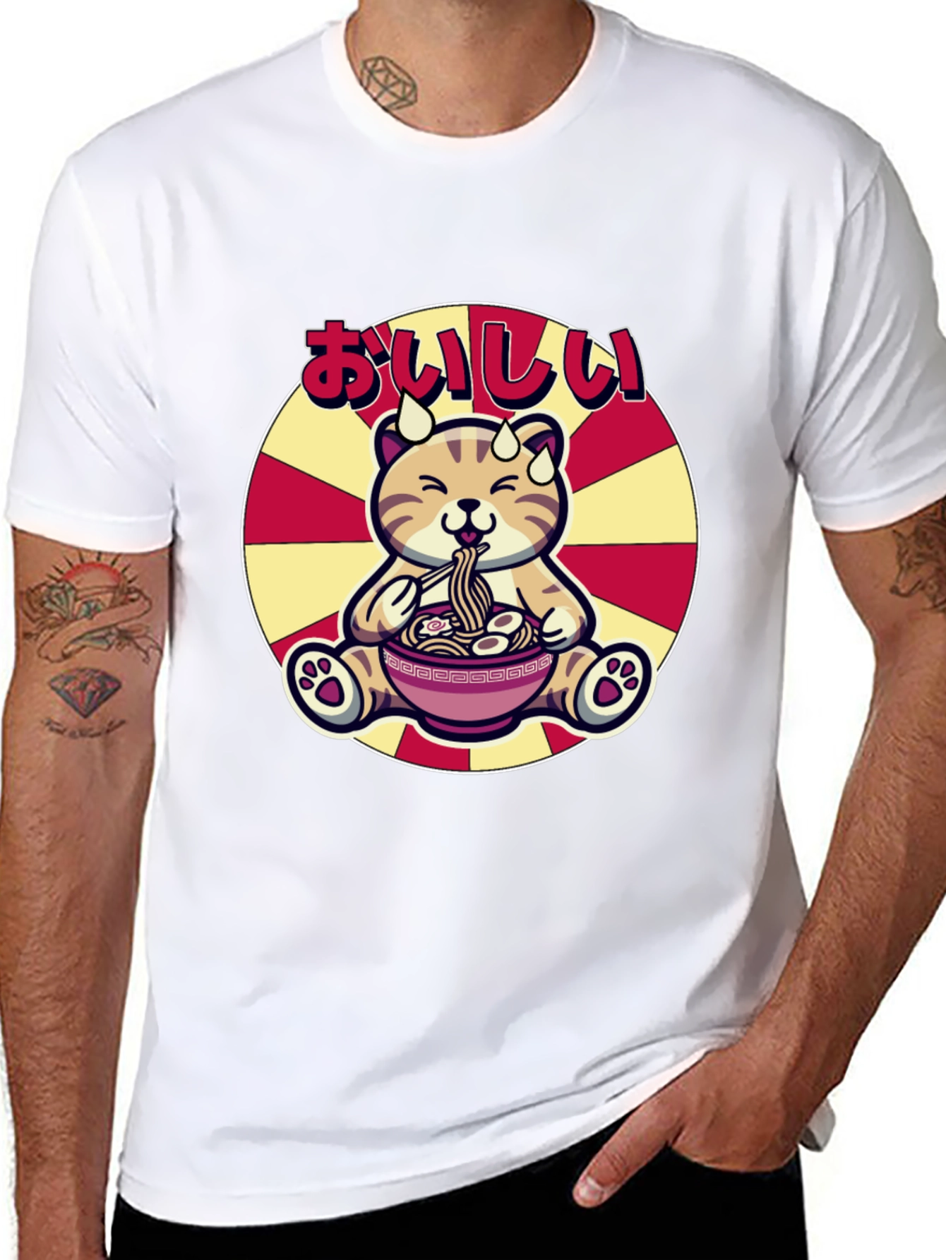 Black Cute Ramen Cat T-Shirt - Delicious Graphic Tee view 8
