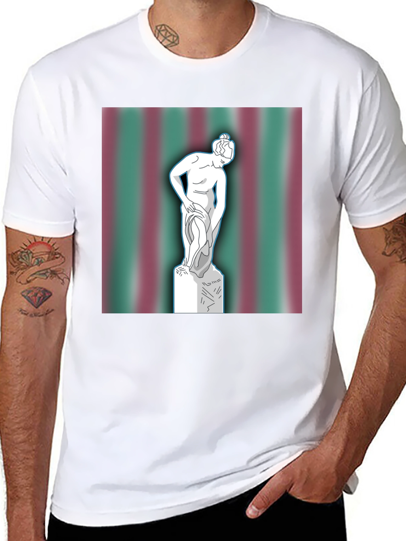 Black Statue Graphic Tee - Classic Art on Black Cotton T-Shirt view 8